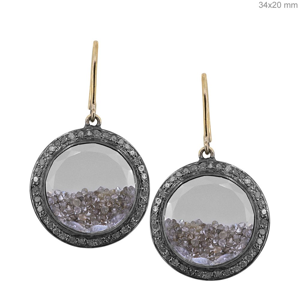 14k gold & 925 silver crystal loose diamond drop hook earrings