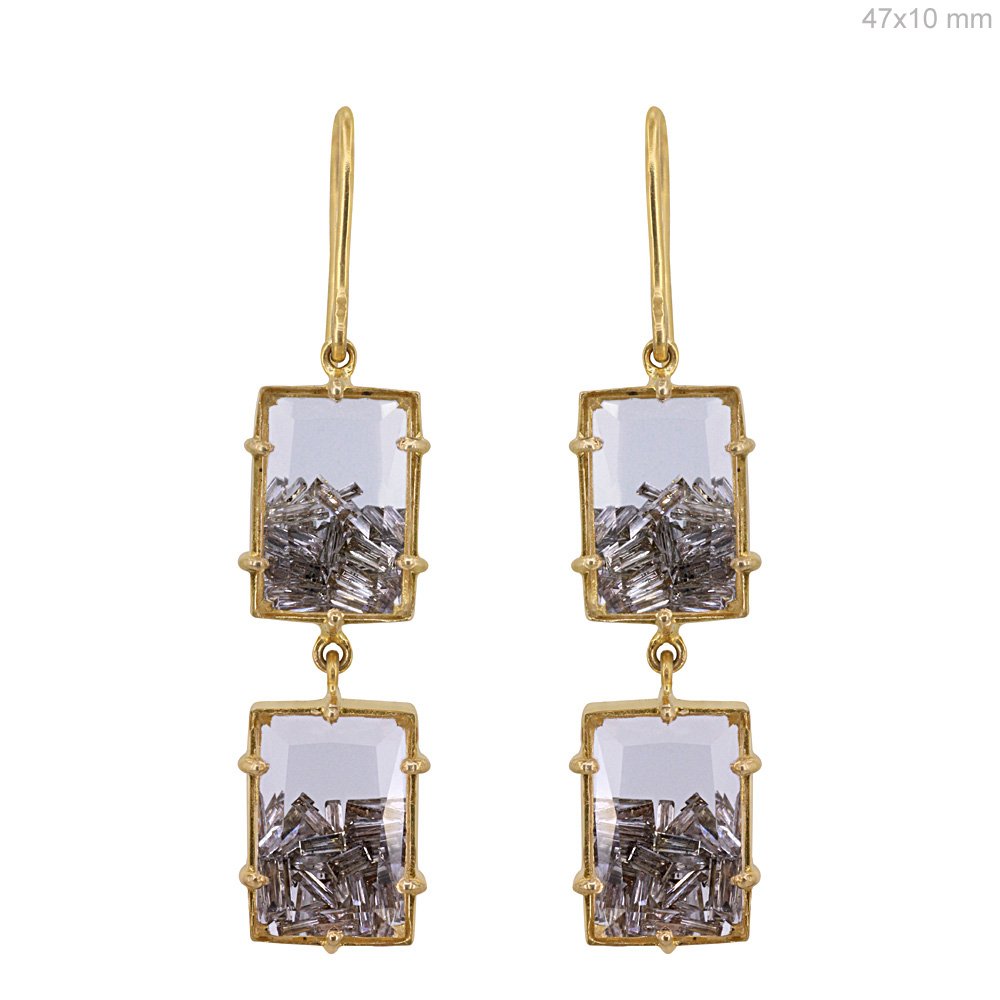 Crystal diamond hook drop earrings made in 18k solid gold