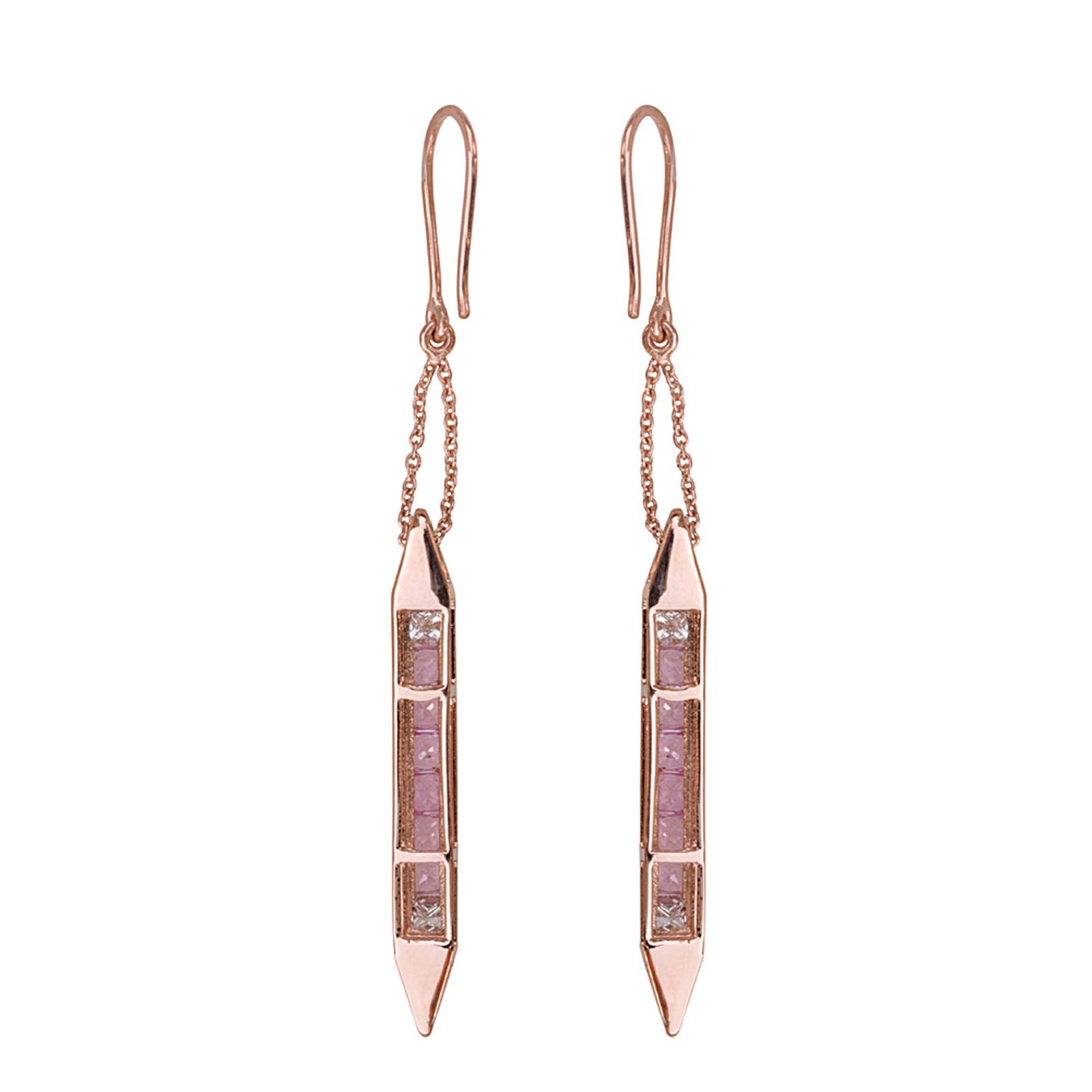 18k Solid rose gold hook dangle earrings with sapphire & diamond