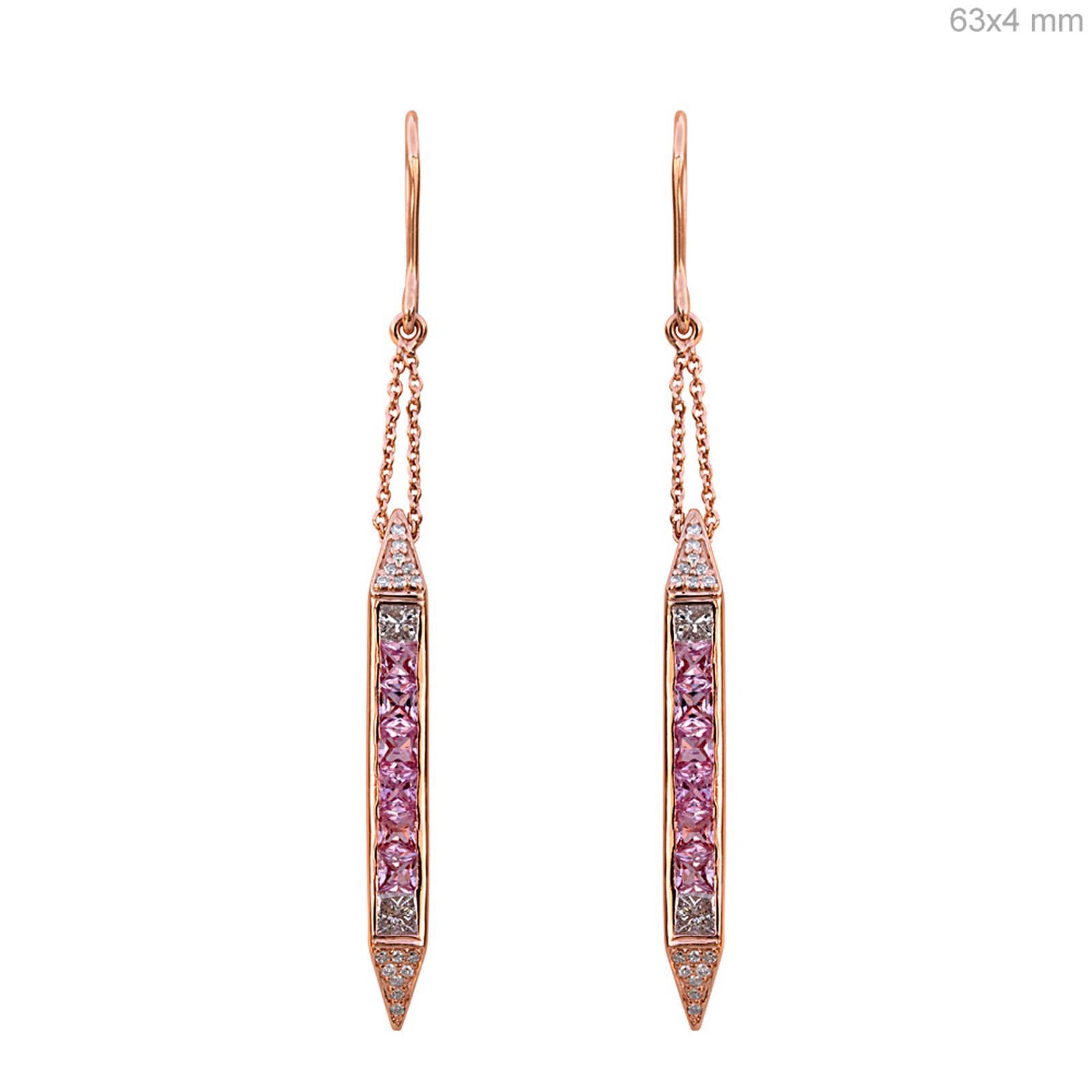 18k Solid rose gold hook dangle earrings with sapphire & diamond