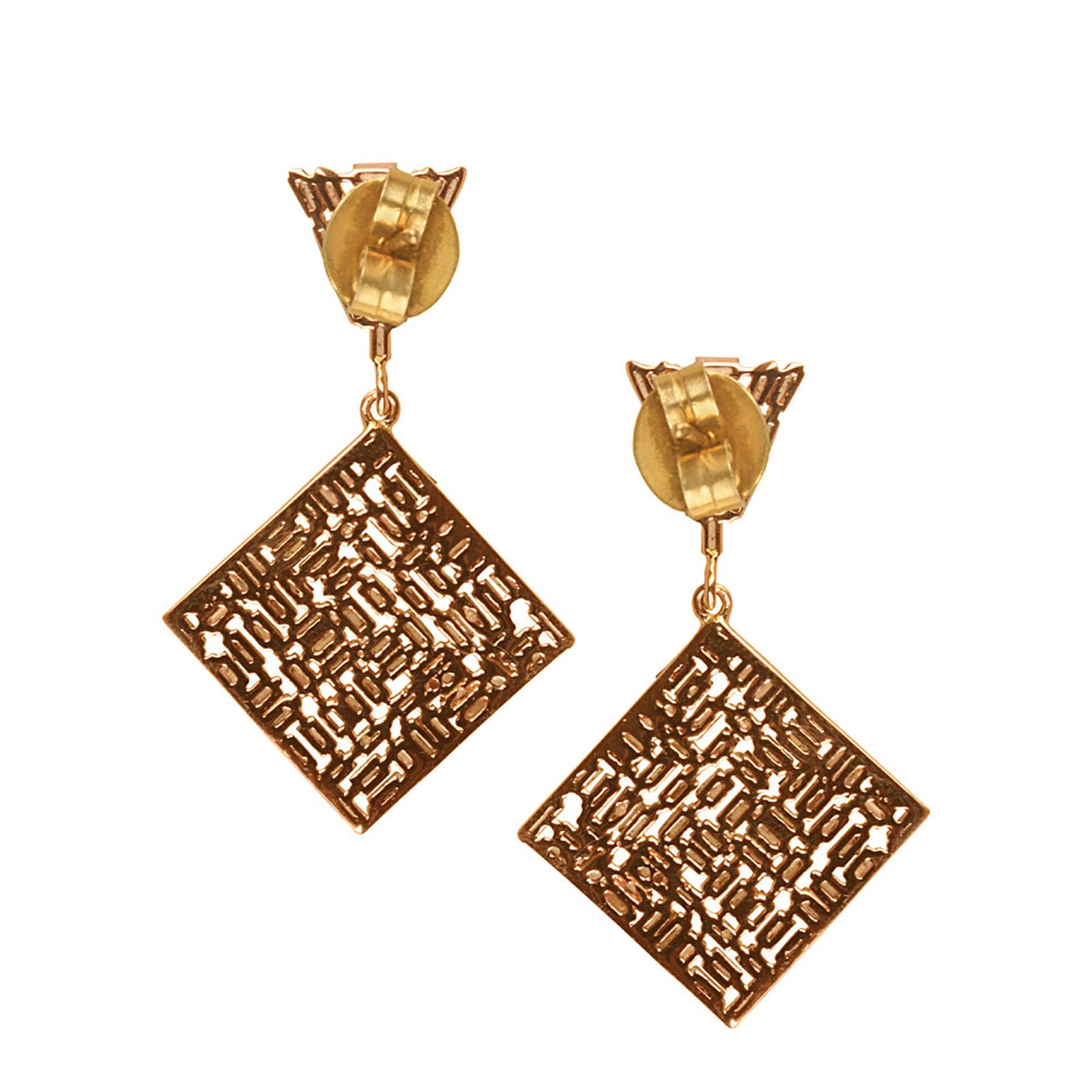 18k Solid gold baguette diamond dangle earrings