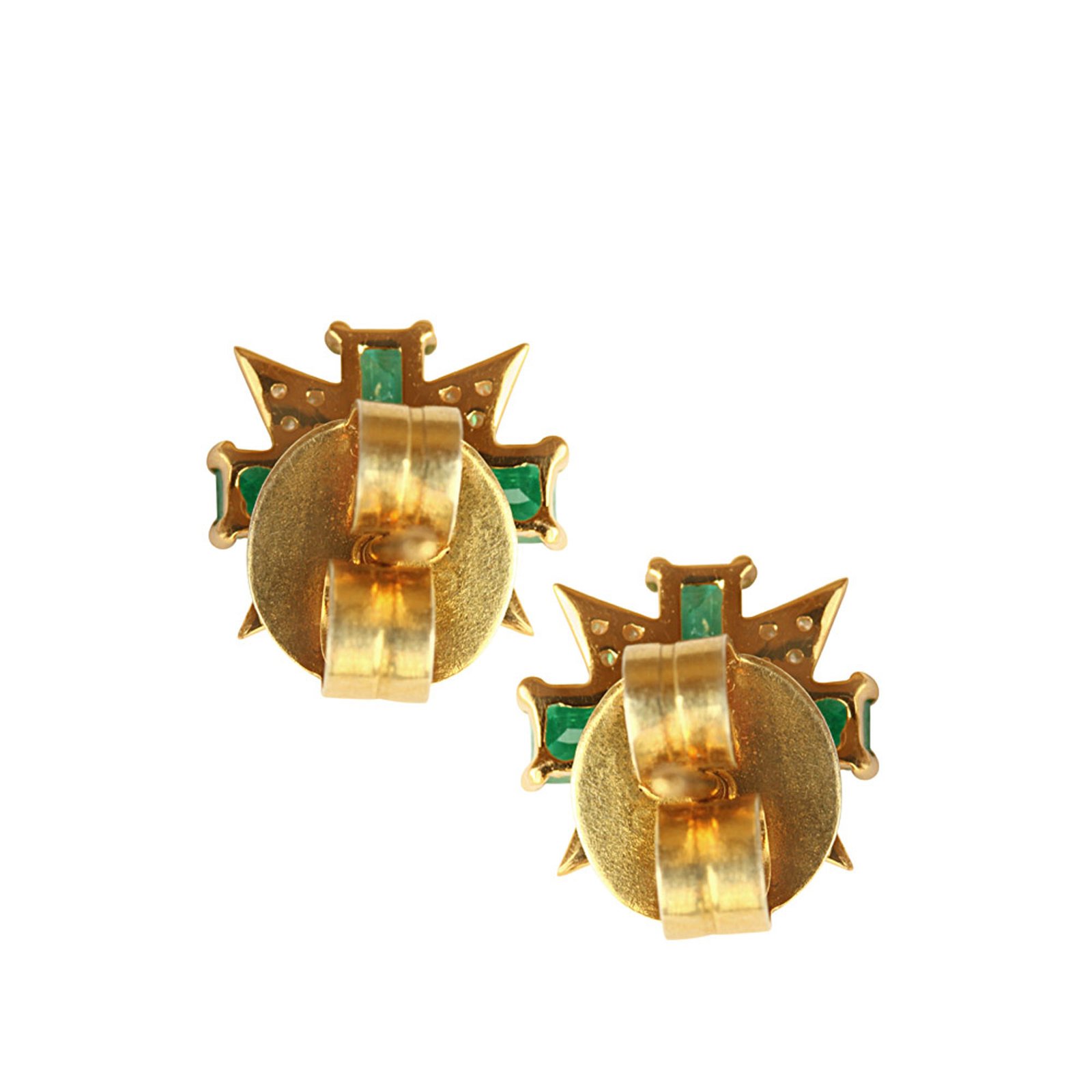 Baguette emerald diamond stud earrings, 18k solid gold jewelry