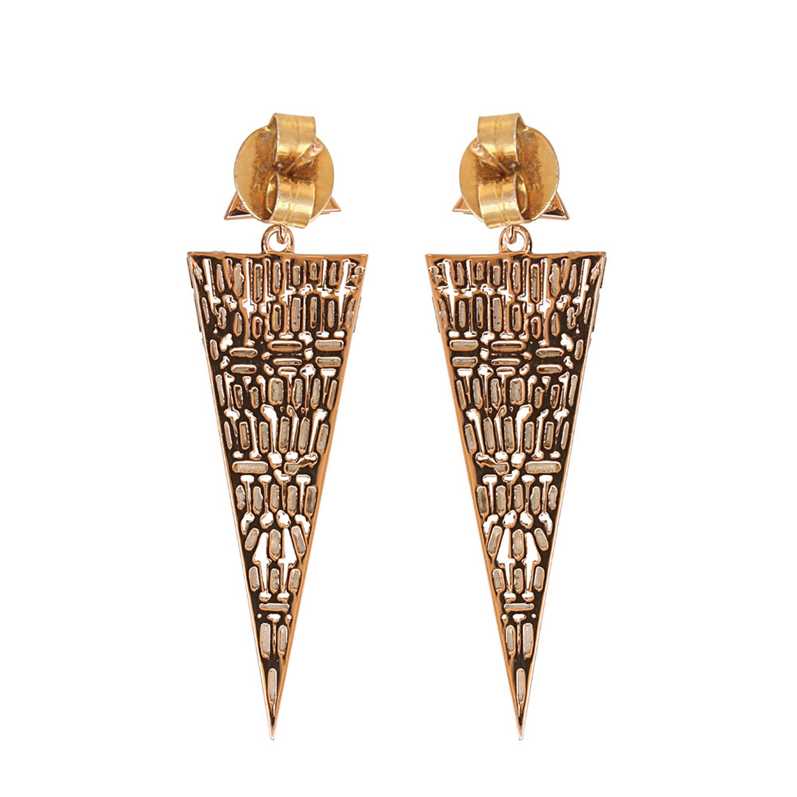 Triangle dangle earrings, 18k solid gold baguette diamond jewelry