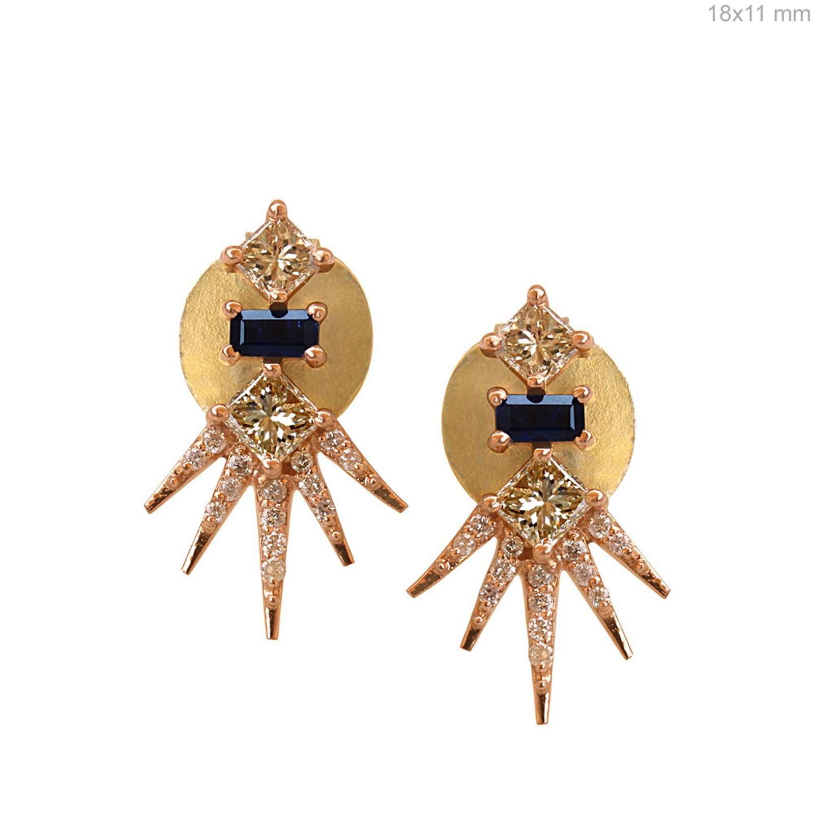 Baguette sapphire diamond stud earrings set in 18k solid gold