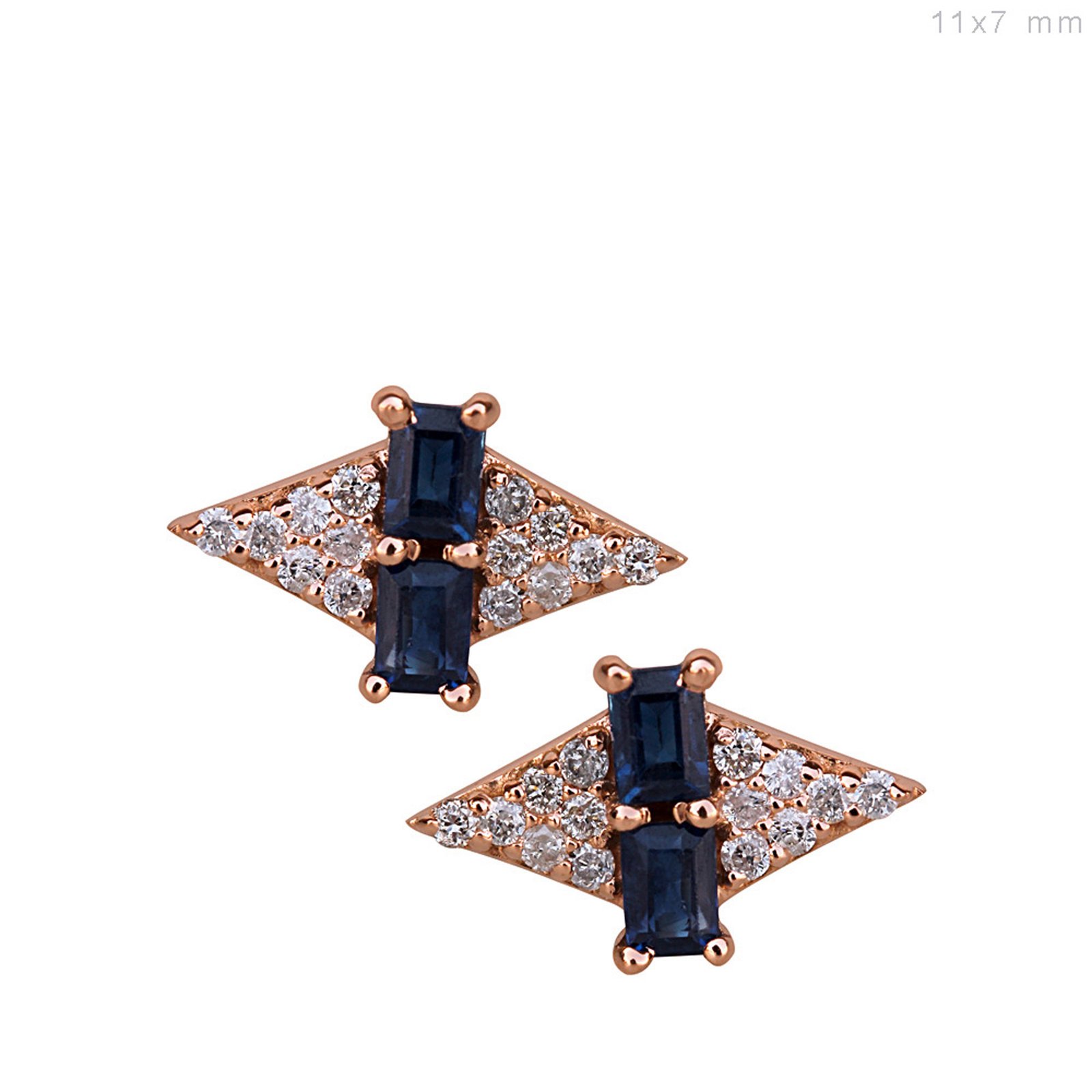 18k Solid gold rose gold real diamond sapphire stud earrings