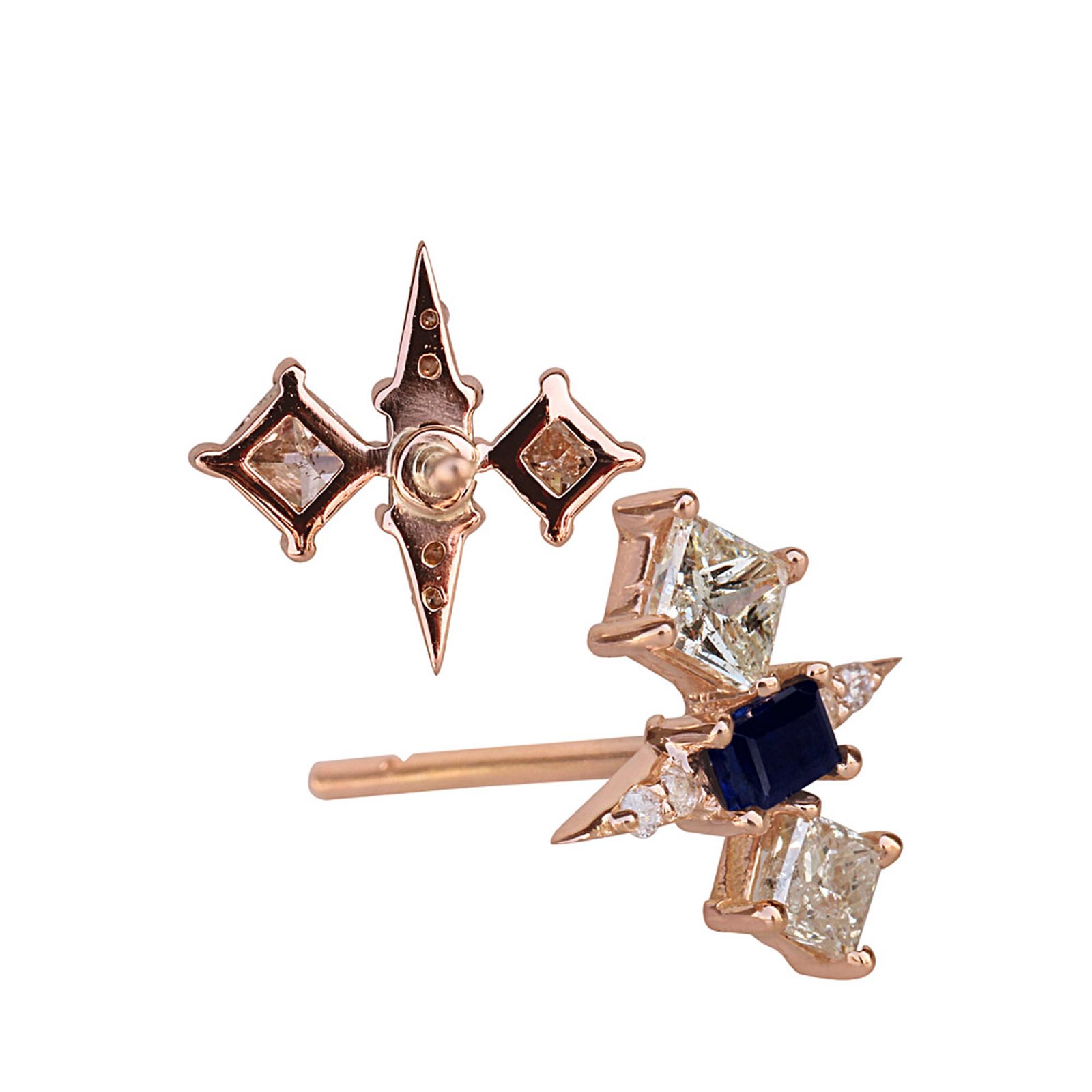 Solid 18k rose gold baguette sapphire diamond stud earrings