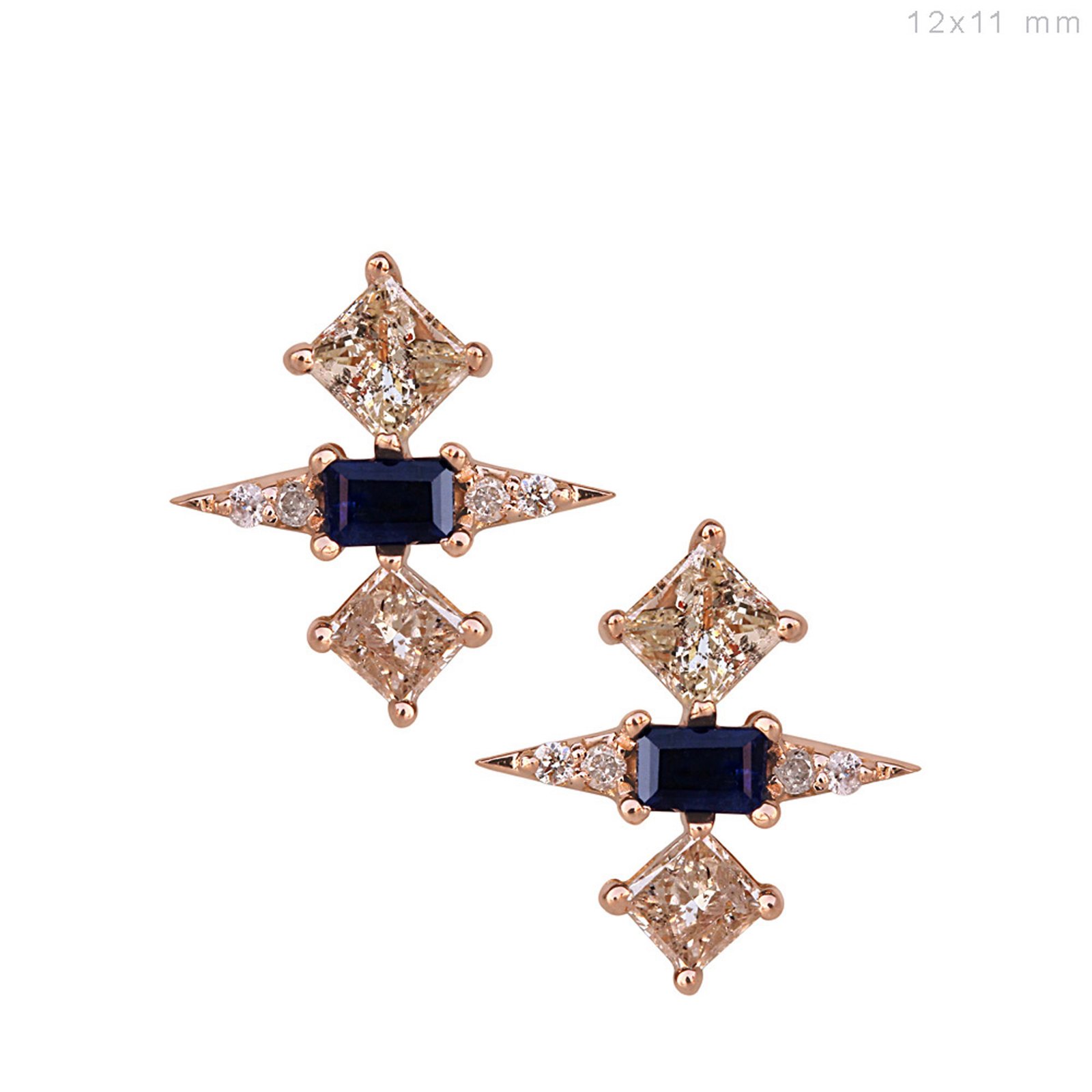 Solid 18k rose gold baguette sapphire diamond stud earrings