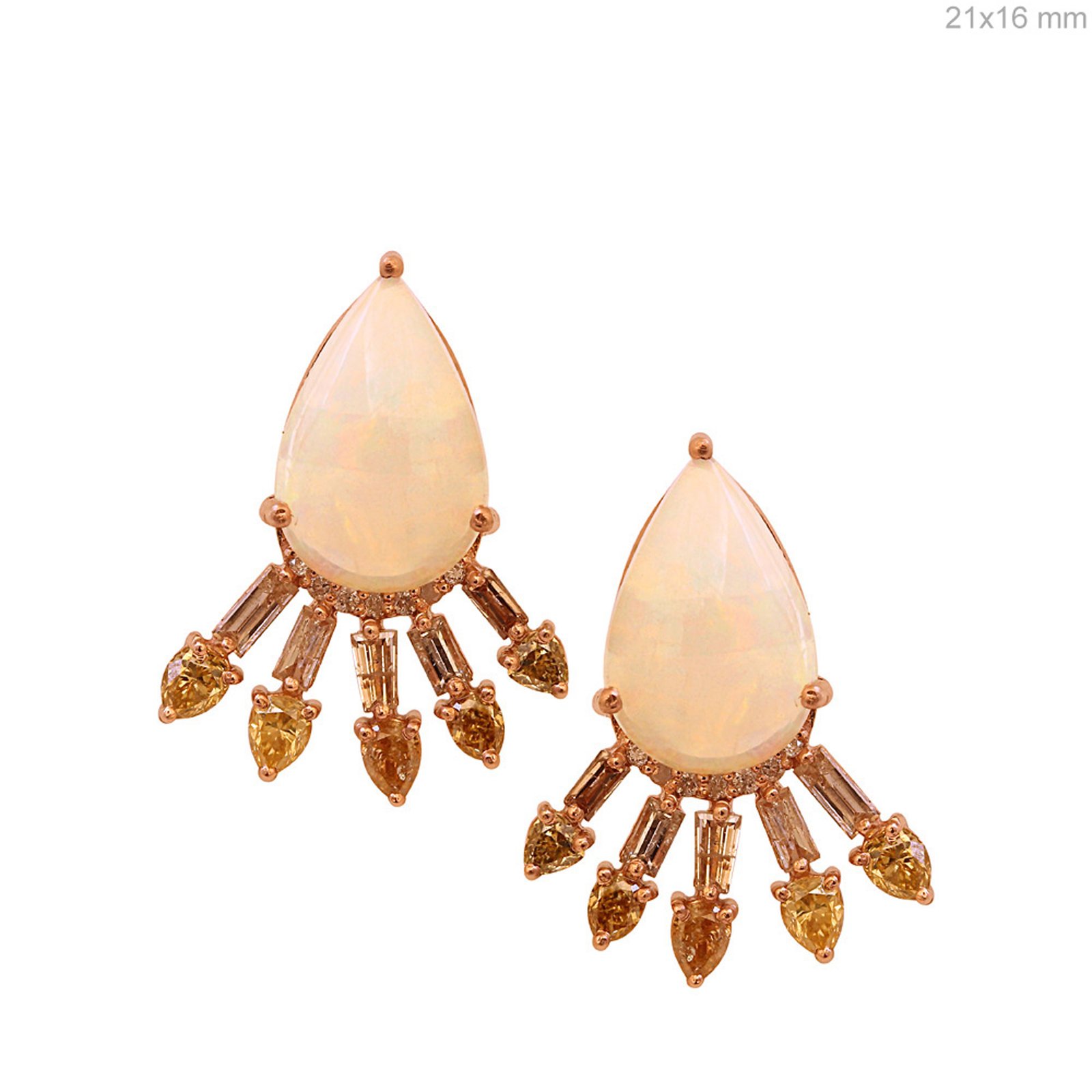 Baguette diamond opal 18k gold stud earrings fine jewelry