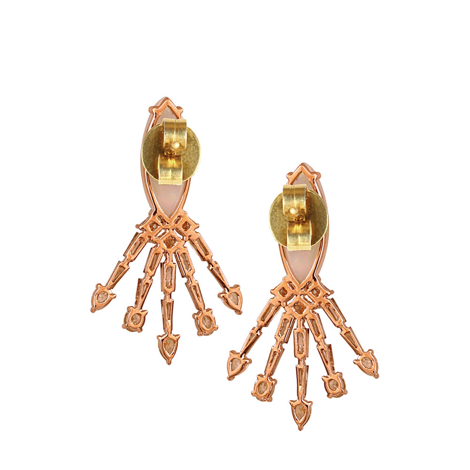 Baguette stud earrings set in 18k gold opal diamond