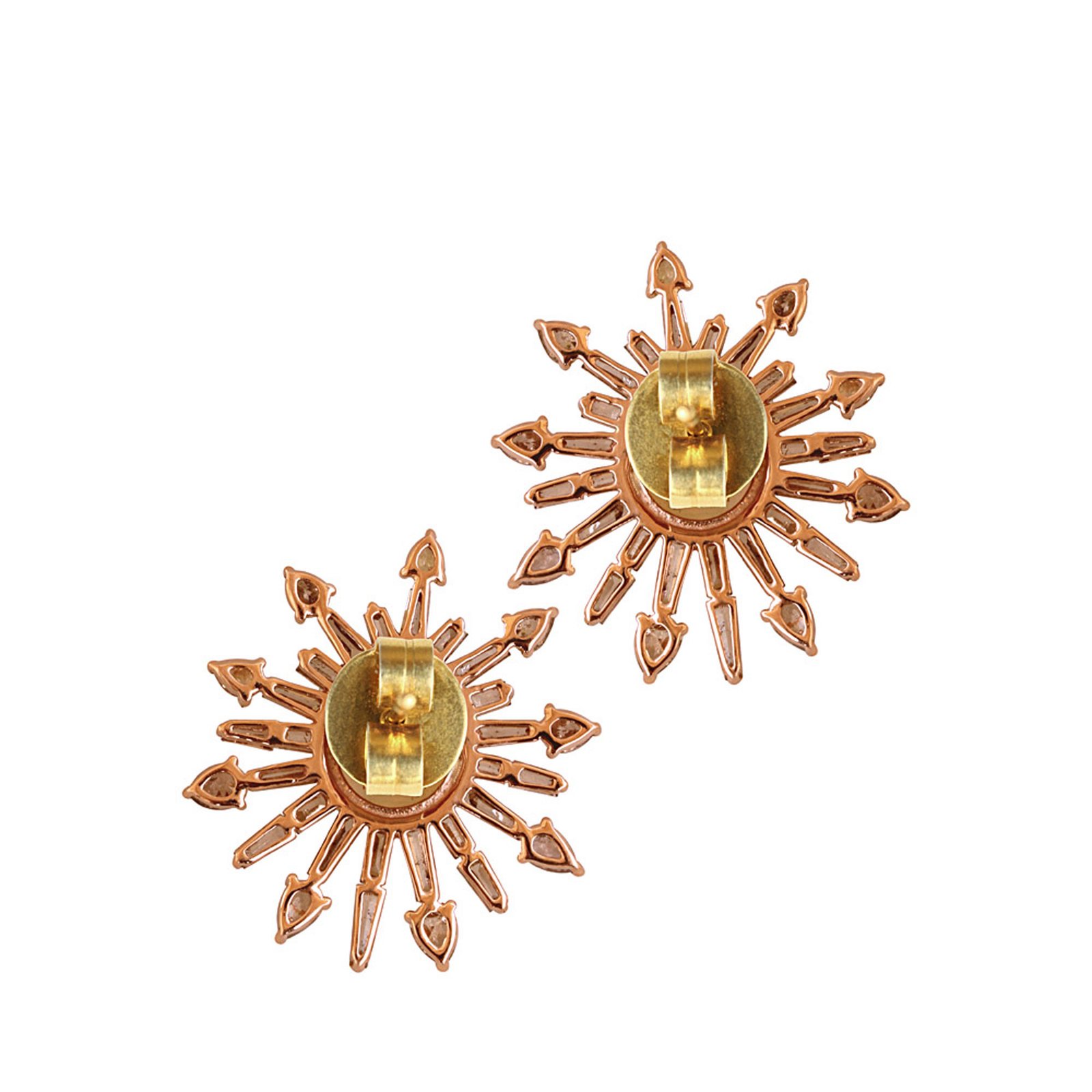 Sun flower stud earrings, 18k solid gold baguette diamond opal jewelry