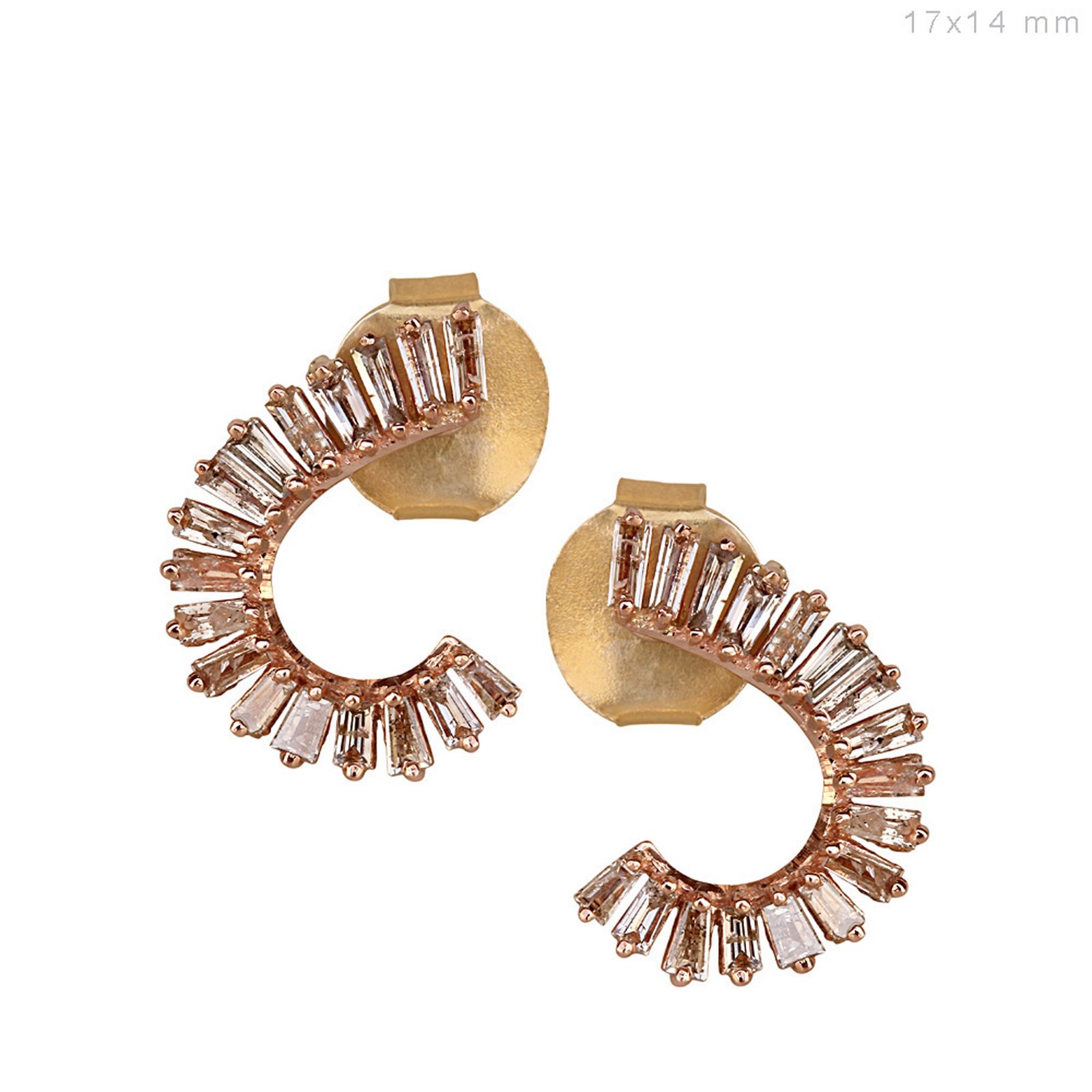 Baguette diamond stud earrings made in 18k solid gold