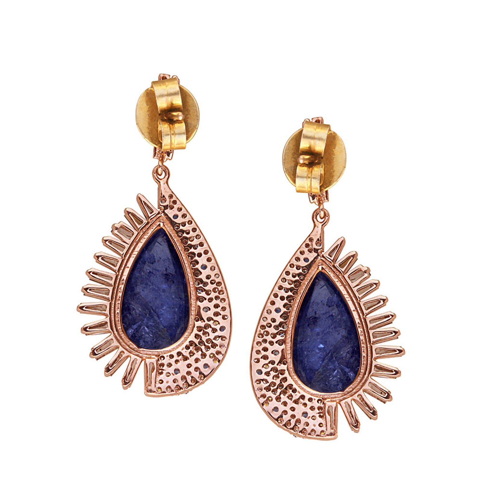 18k Gold baguette diamond tanzanite sapphire dangle earrings