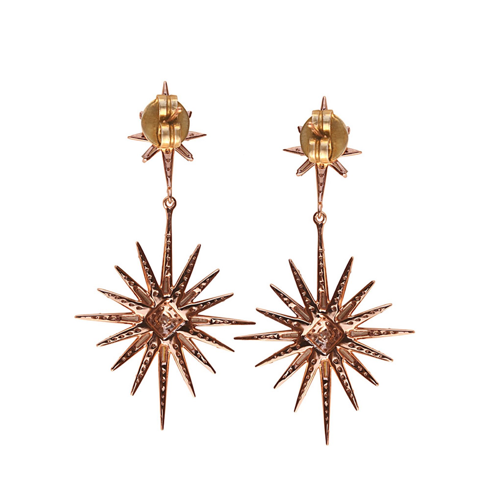 Star burst dangle earrings, 18k solid gold Fine Jewelry