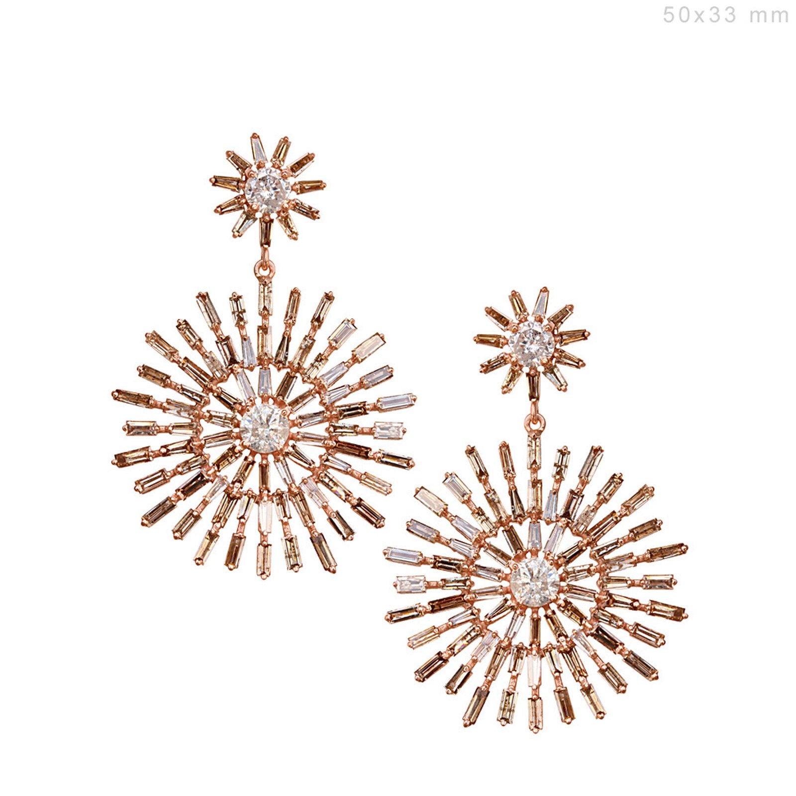 18k Solid gold floral dangle earrings with baguette diamond