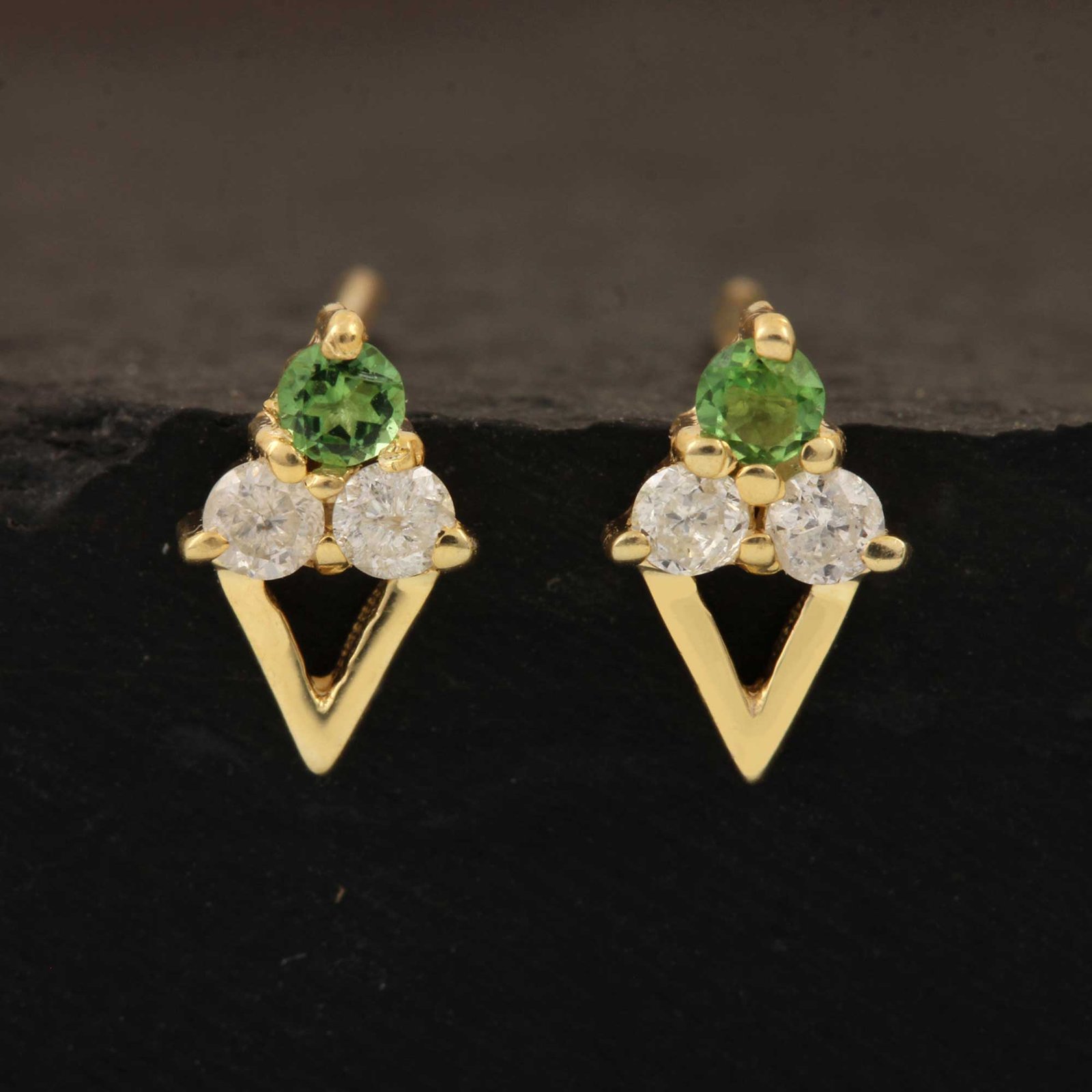 14k Solid Gold Diamond Tourmaline Minimalist Stud Earrings
