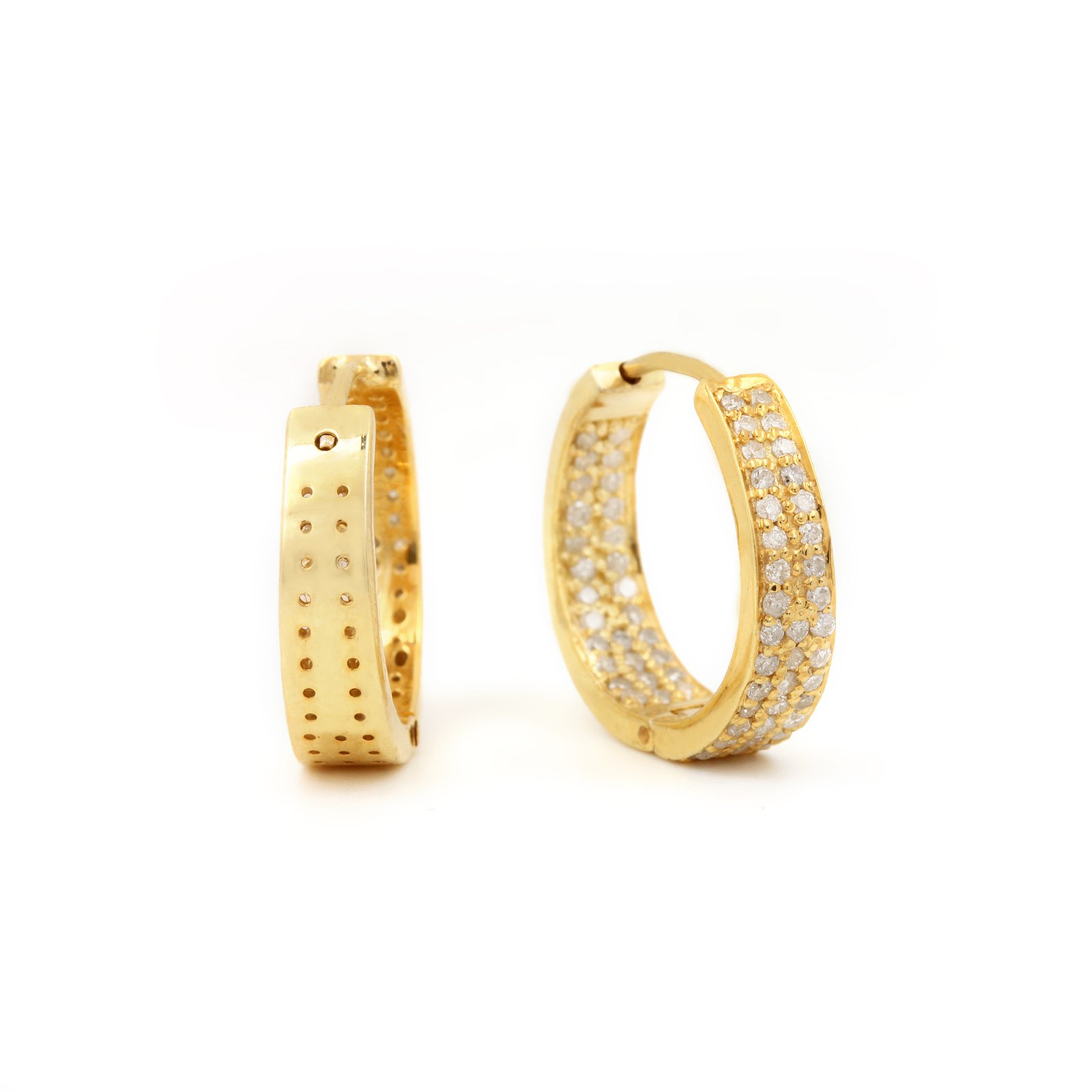 Solid 14k Gold Natural Diamond Minimalist Huggie Earrings