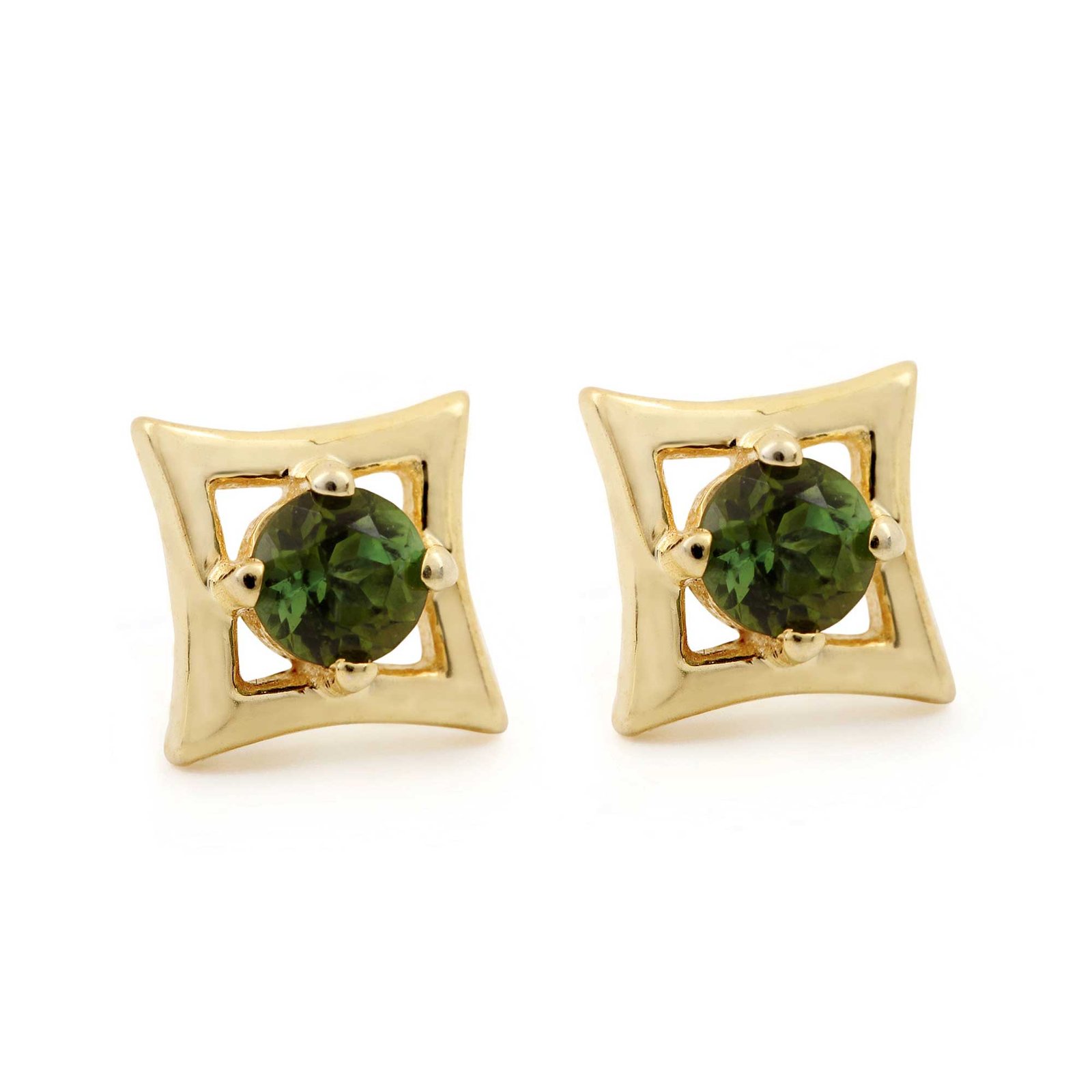 14k Solid Gold Natural Green Tourmaline Minimalist Stud Earrings