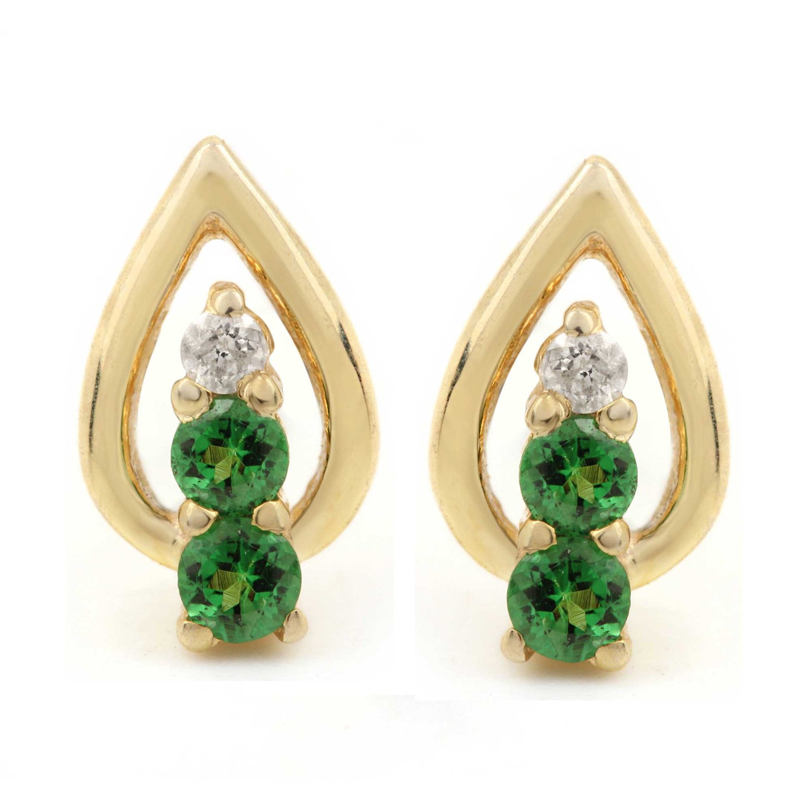 14k Solid Gold Diamond Natural Tsavorite Minimalist Stud Earrings