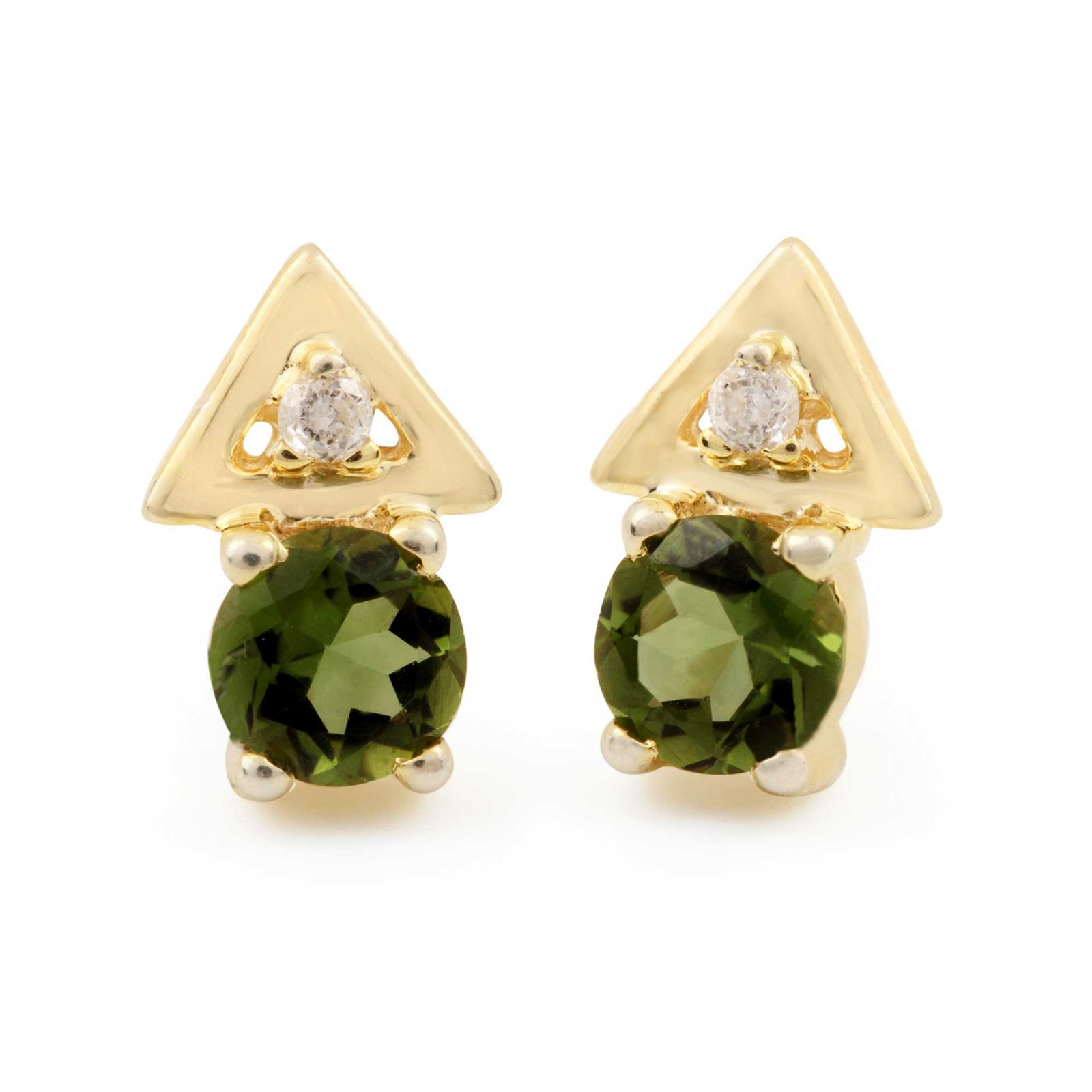 Solid 14k Gold Natural Diamond Green Tourmaline Solitaire Stud Earrings