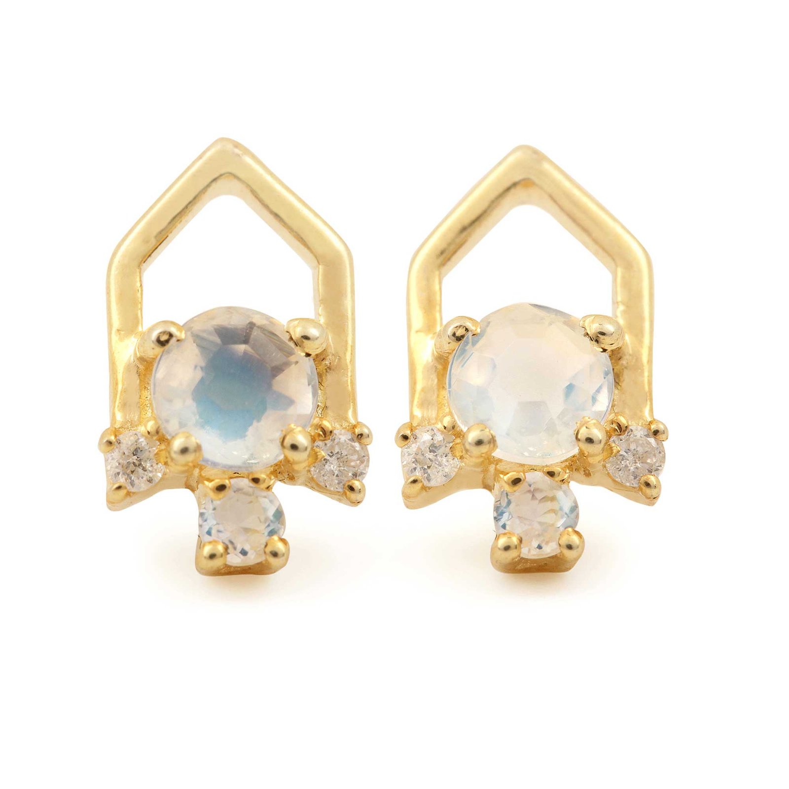 14k Solid Gold Diamond 0.59ct Natural Rainbow Moonstone Minimalist Stud Earrings