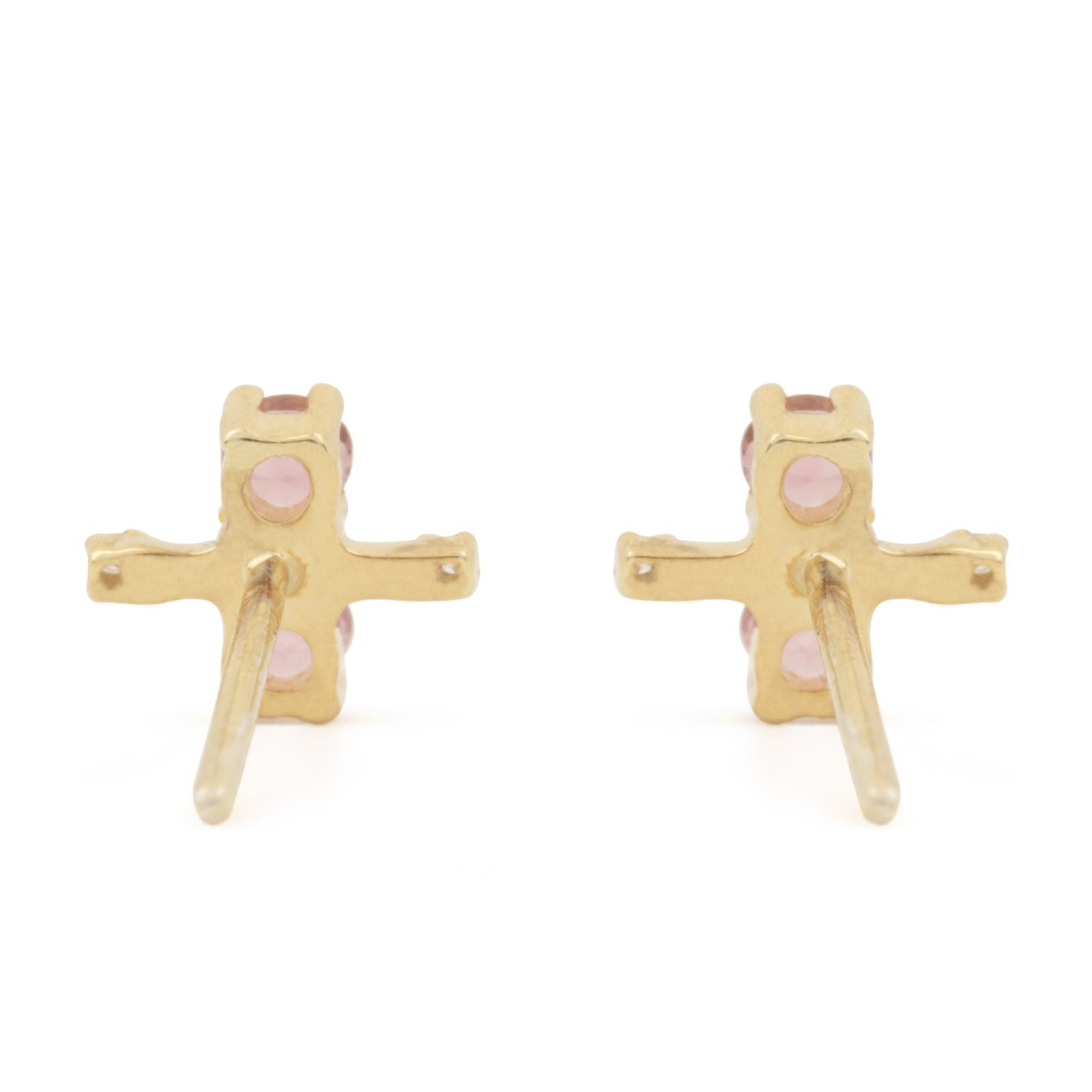 Solid 14k Gold Natural Diamond Pink Tourmaline Minimalist Stud Earrings