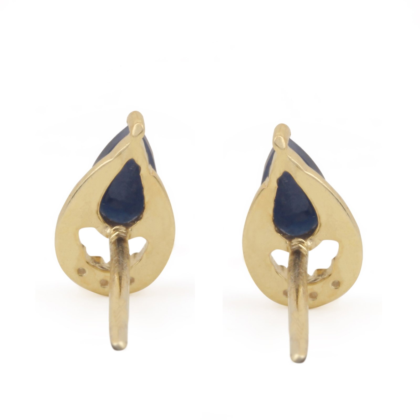 14k Solid Gold Diamond Natural Blue Sapphire Gemstone Solitaire Stud Earrings