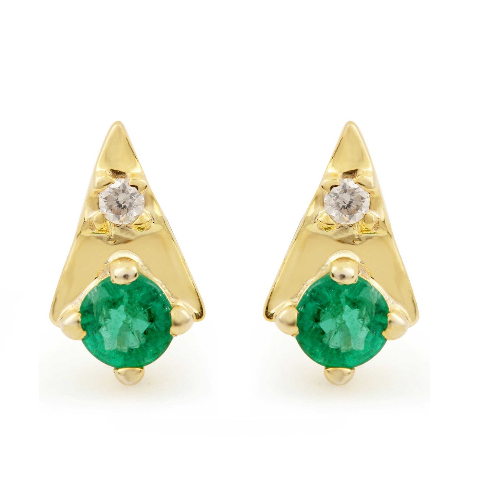 14k Solid Gold Diamond 0.22ct Natural Emerald Gemstone Minimalist Stud Earrings