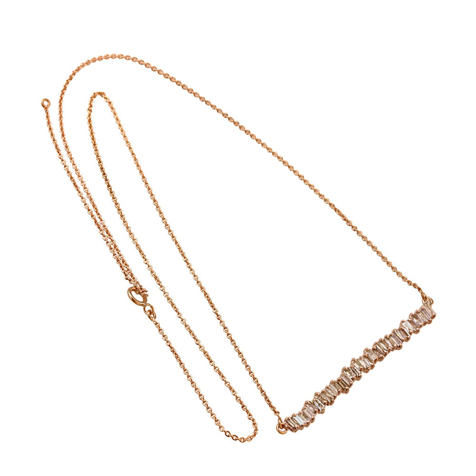 18k Solid gold baguette diamond necklace with chain