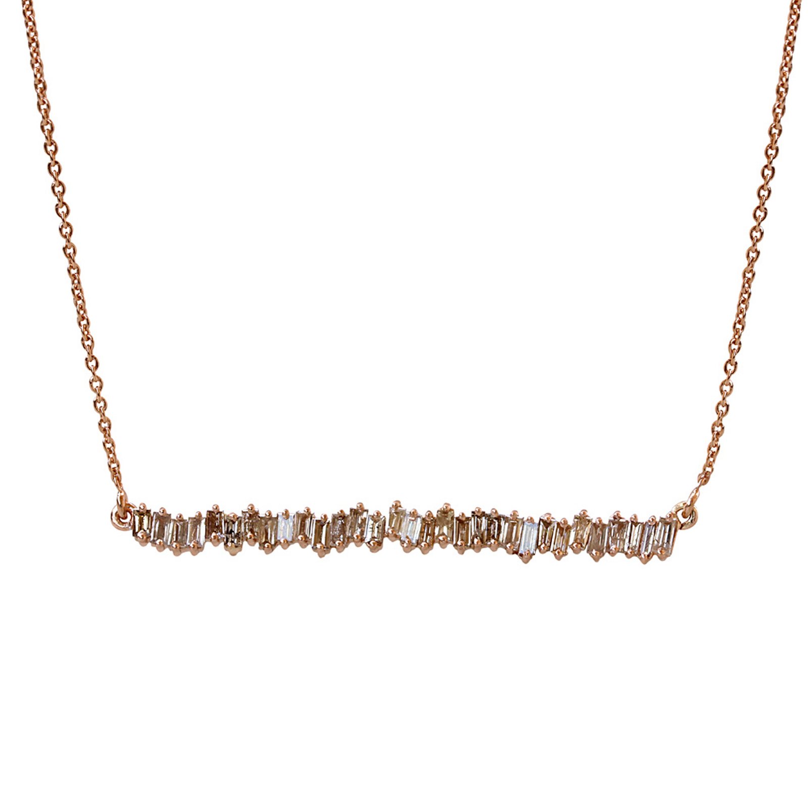 18k Solid gold baguette diamond necklace with chain