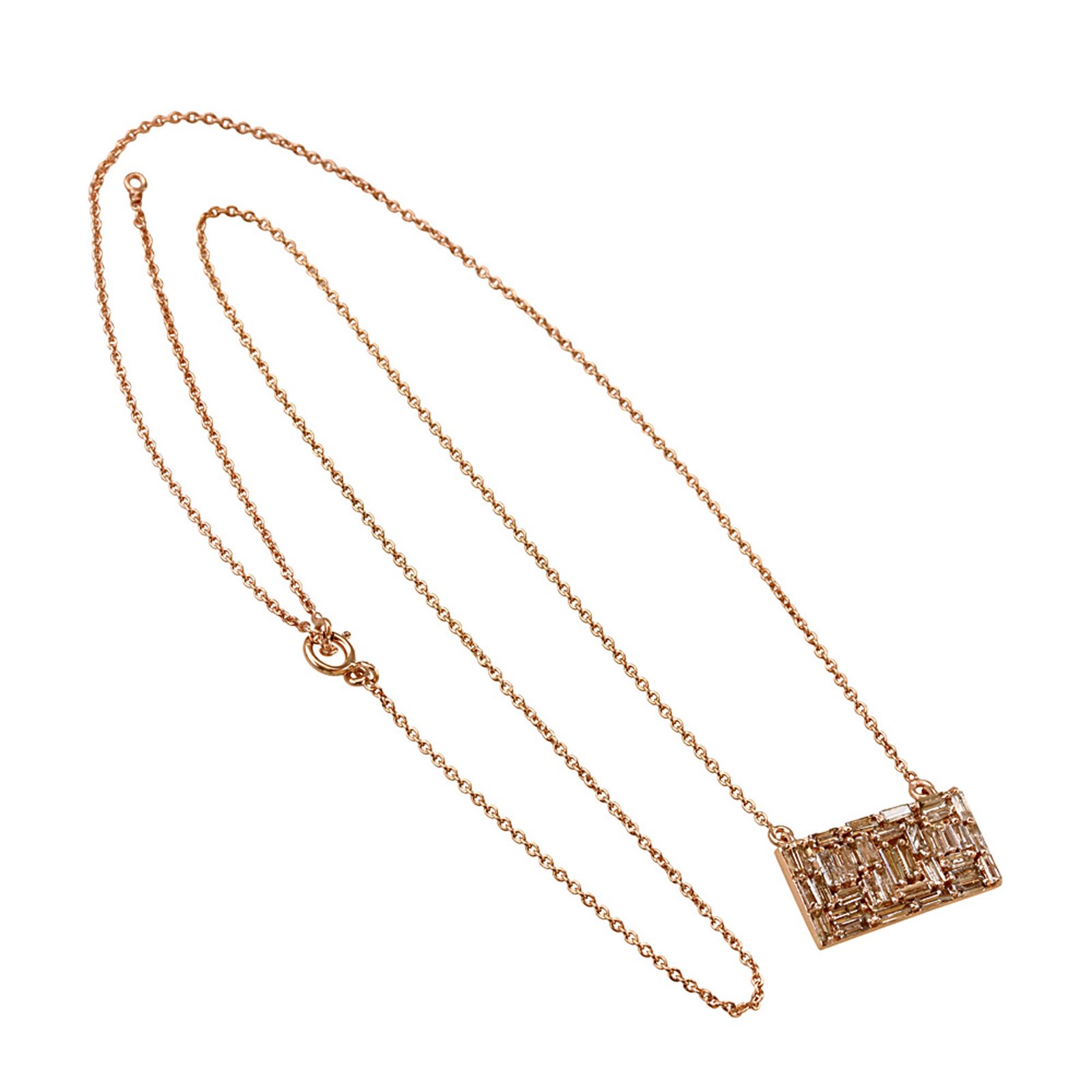 18k Solid gold baguette diamond pendant necklace with chain