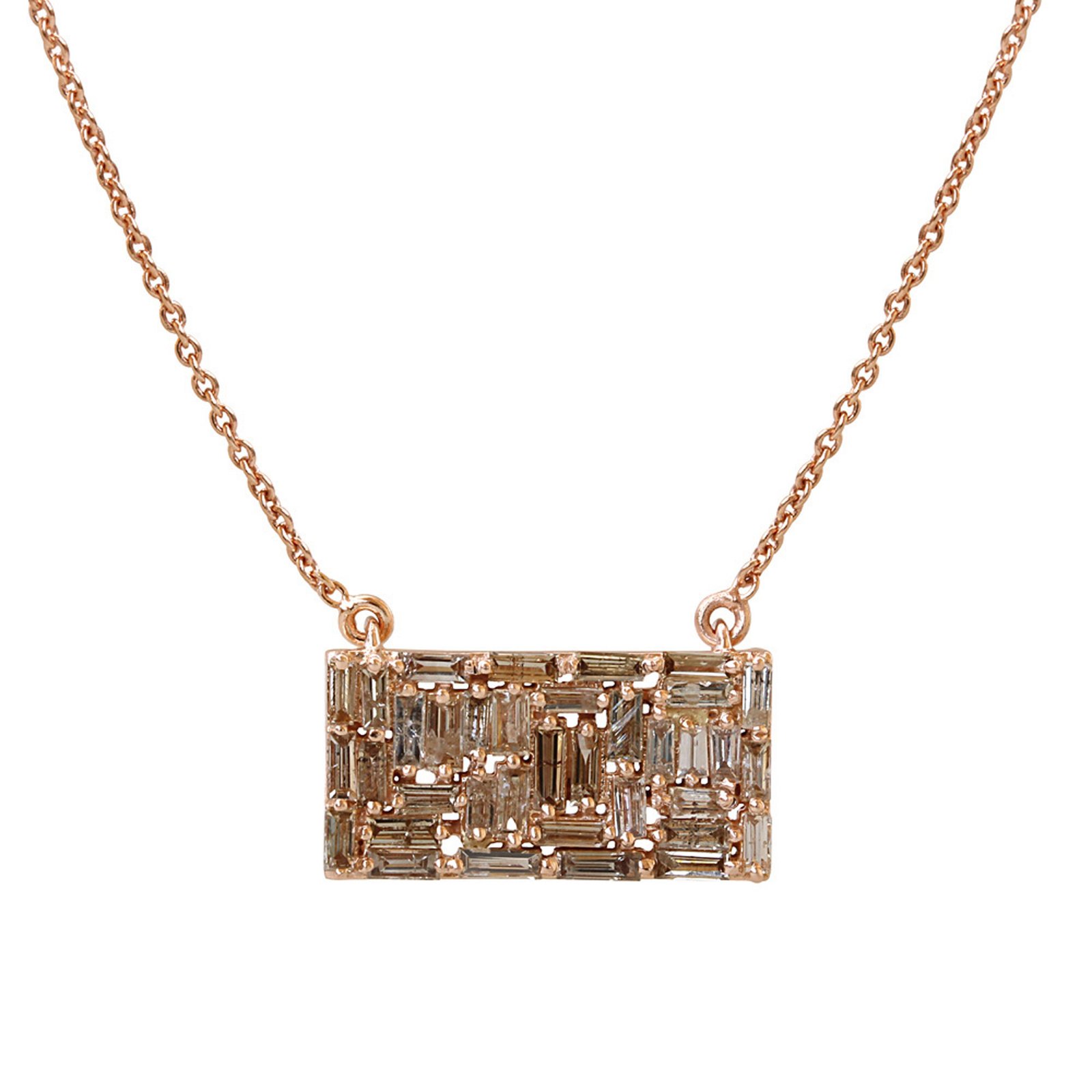 18k Solid gold baguette diamond pendant necklace with chain