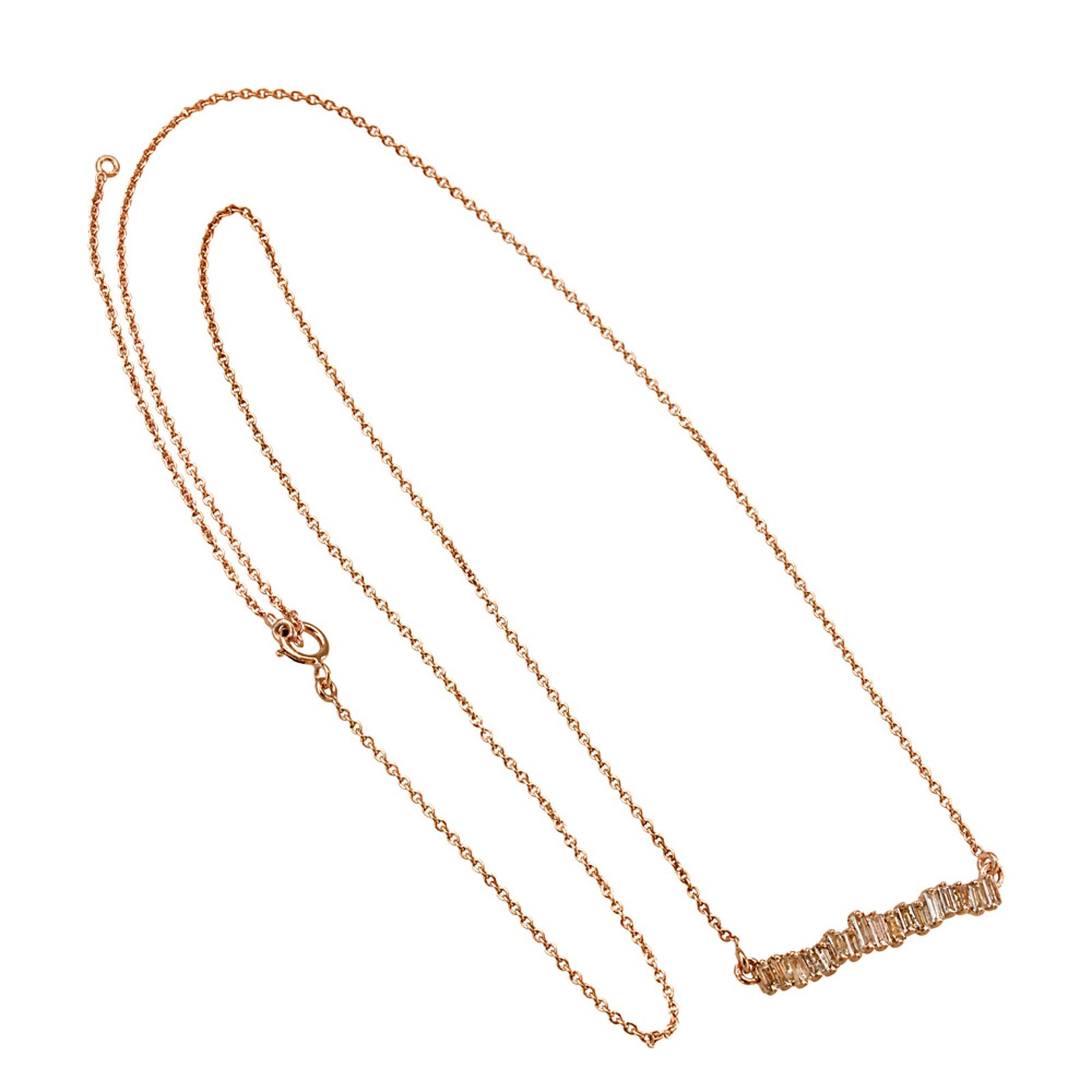 Solid 18k rose gold necklace with chain, Baguette diamond jewelry