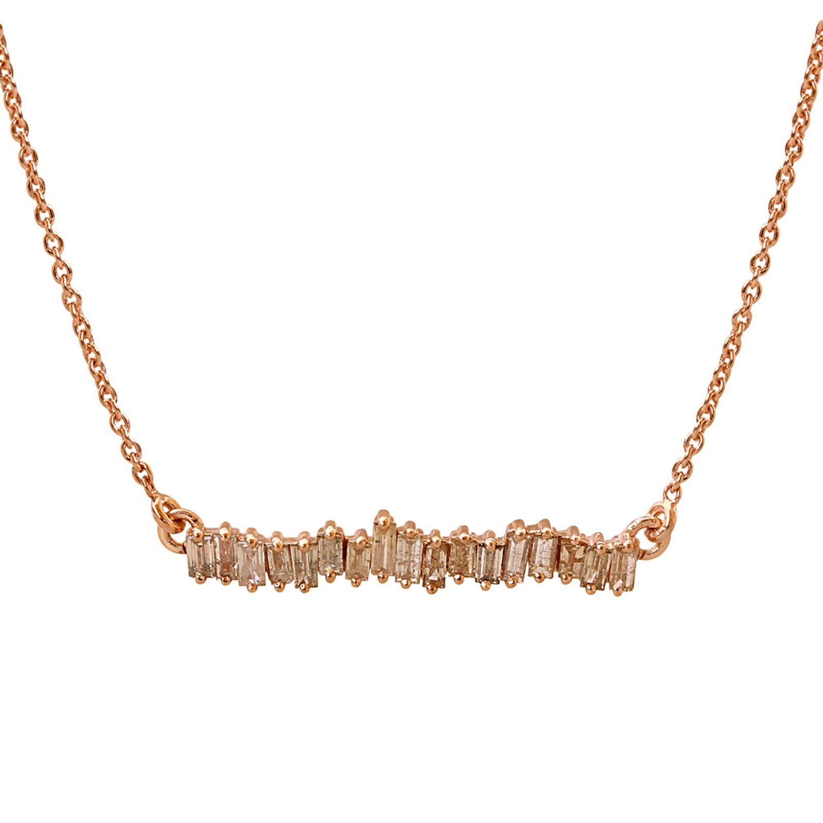 Solid 18k rose gold necklace with chain, Baguette diamond jewelry