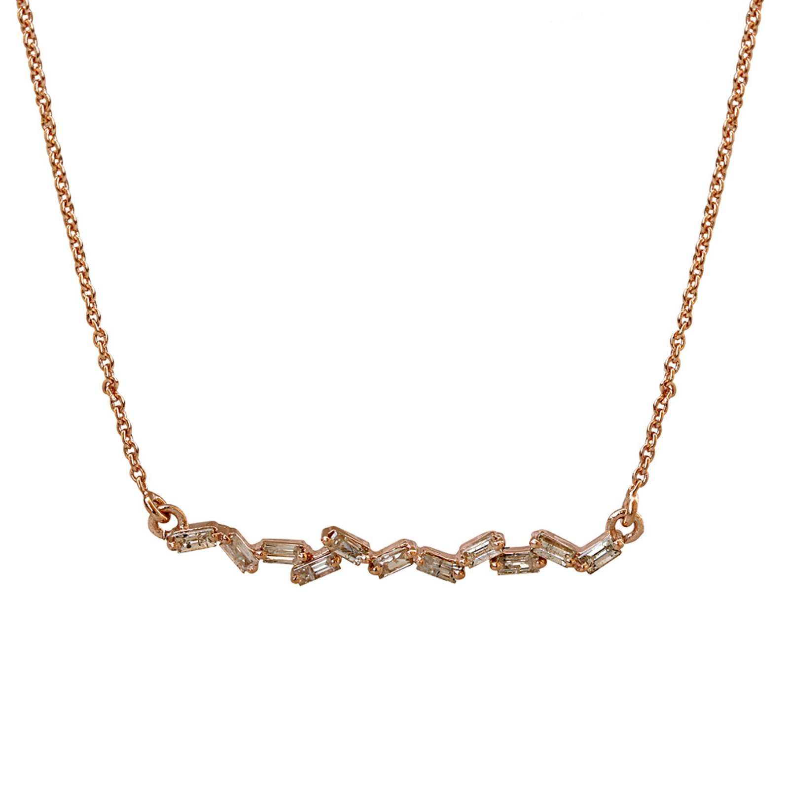 Baguette diamond chain necklace set in 18k solid gold