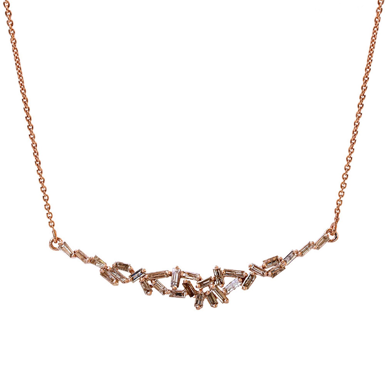 Real diamond baguette necklace, 18k solid gold chain jewelry