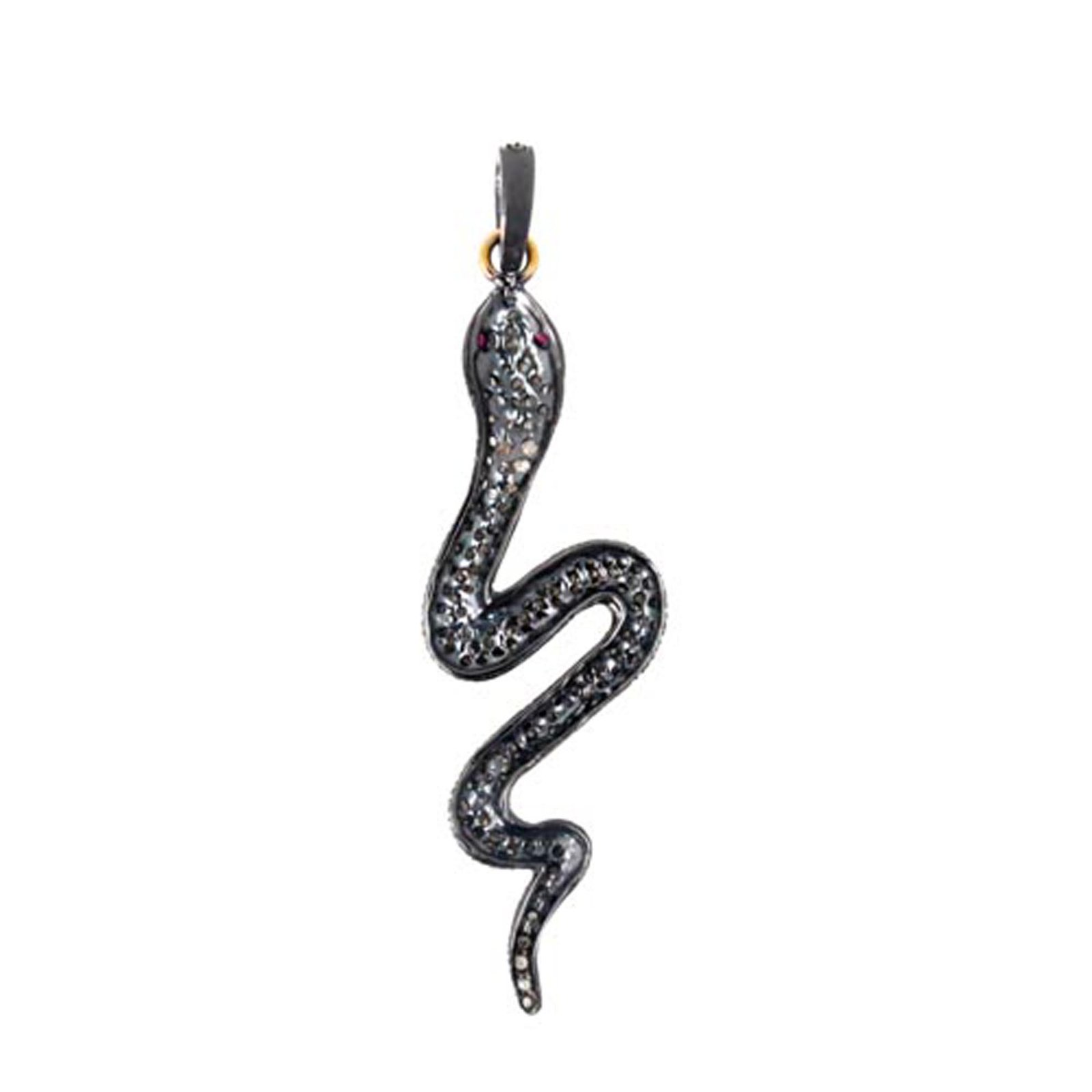 Solid gold & silver diamond snake pendant vintage jewelry