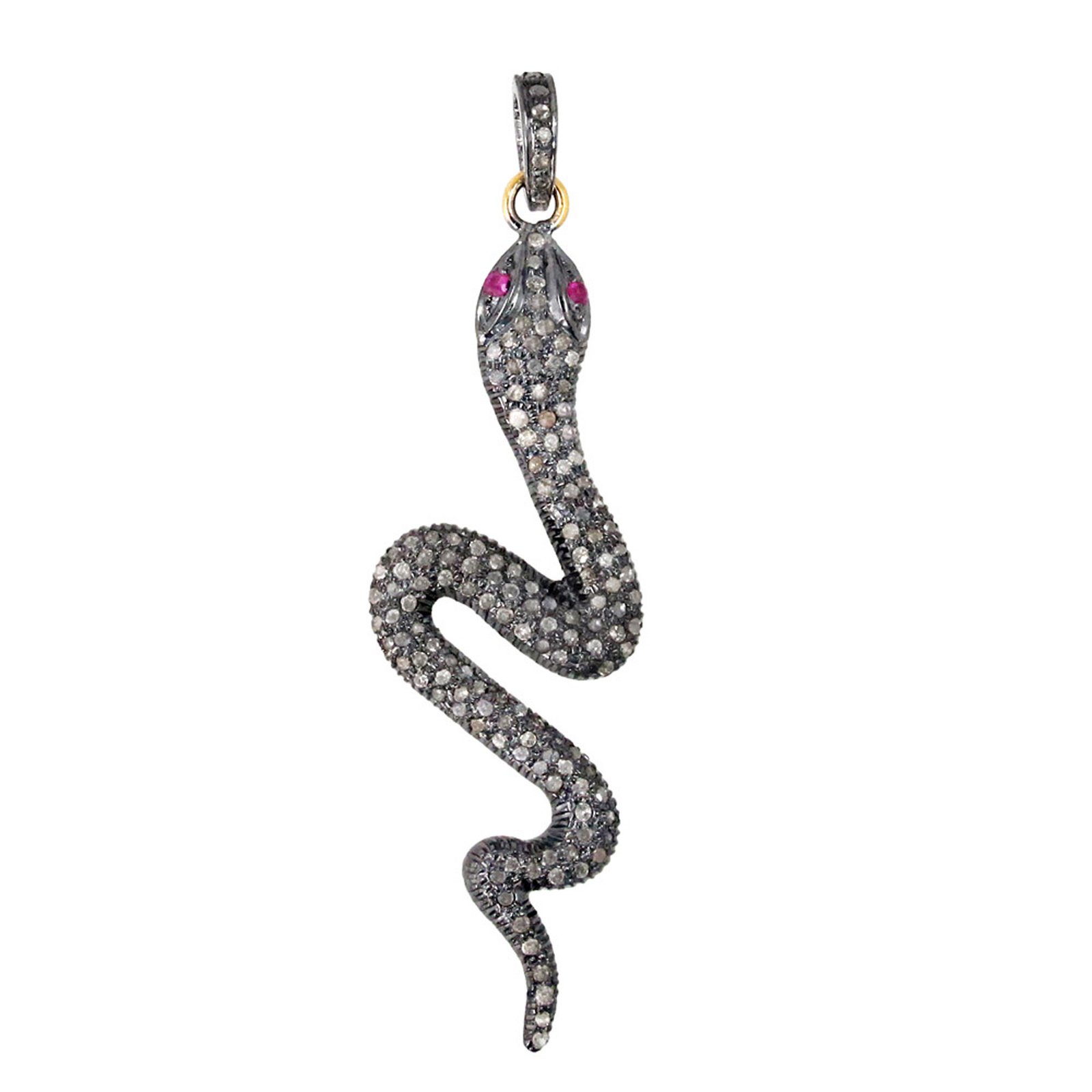 Solid gold & silver diamond snake pendant vintage jewelry