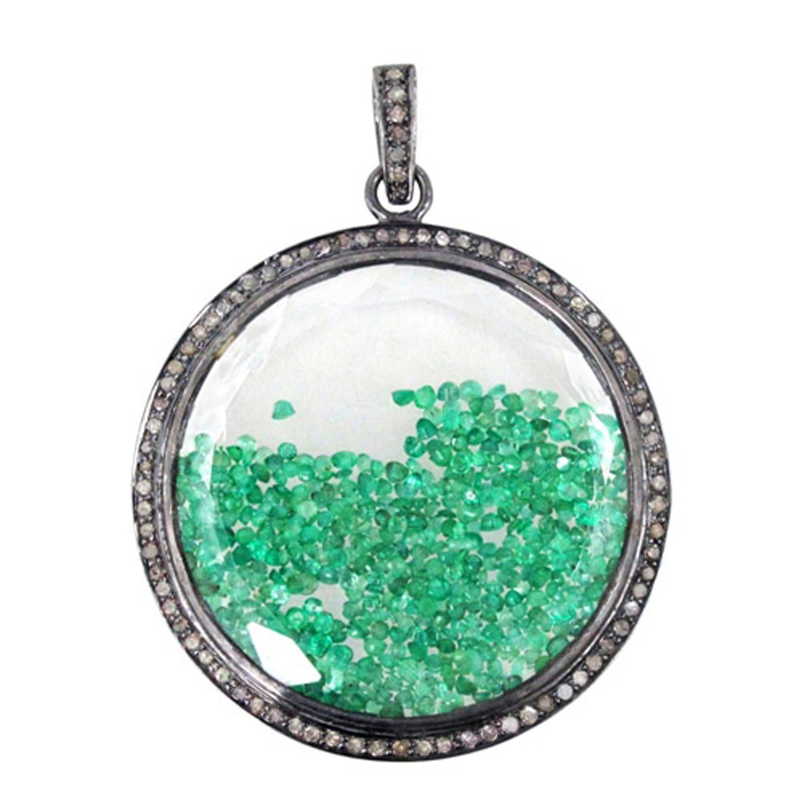 925 sterling silver loose diamond crystal shaker pendant with emerald