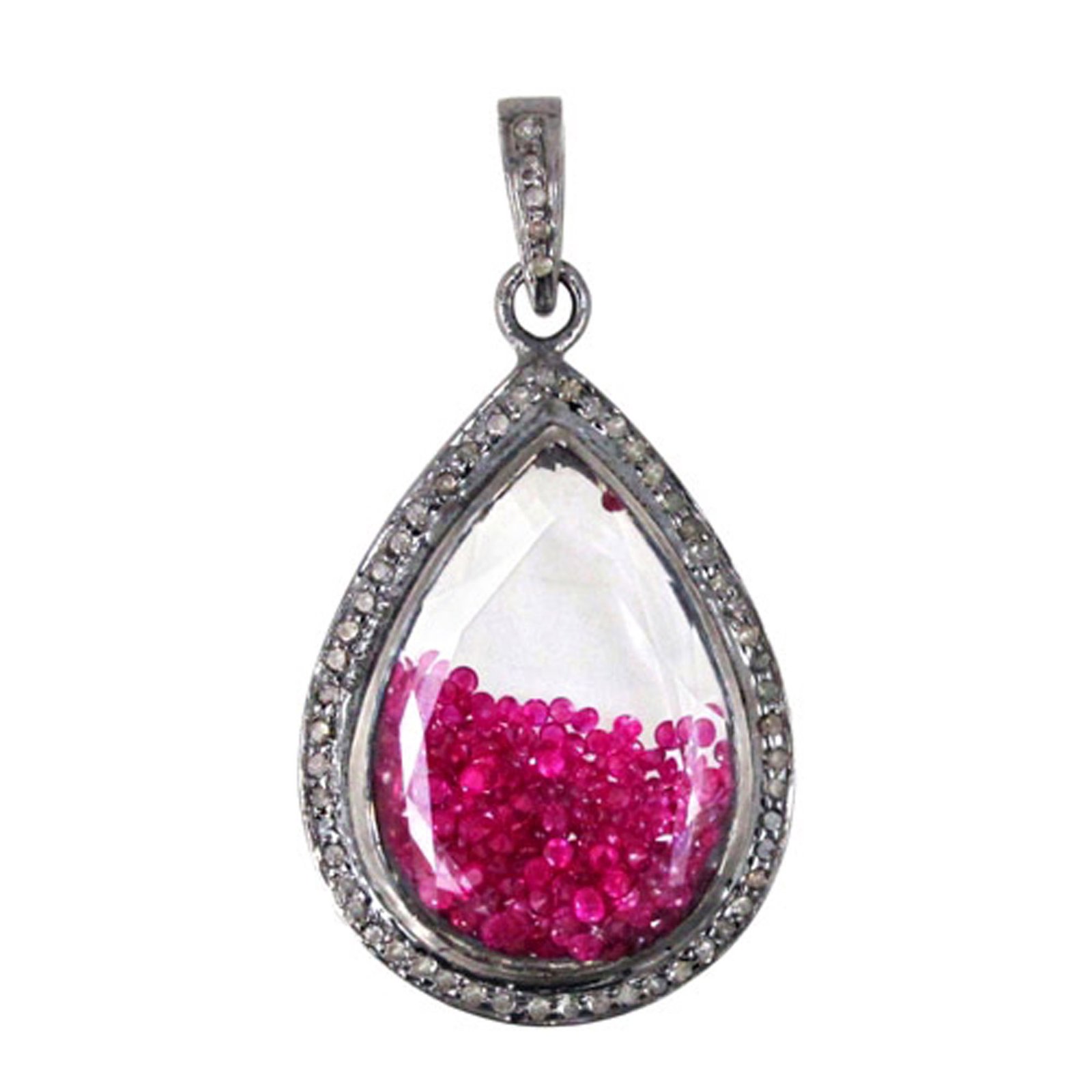 Real diamond crystal shaker pendant made in 925 sterling silver