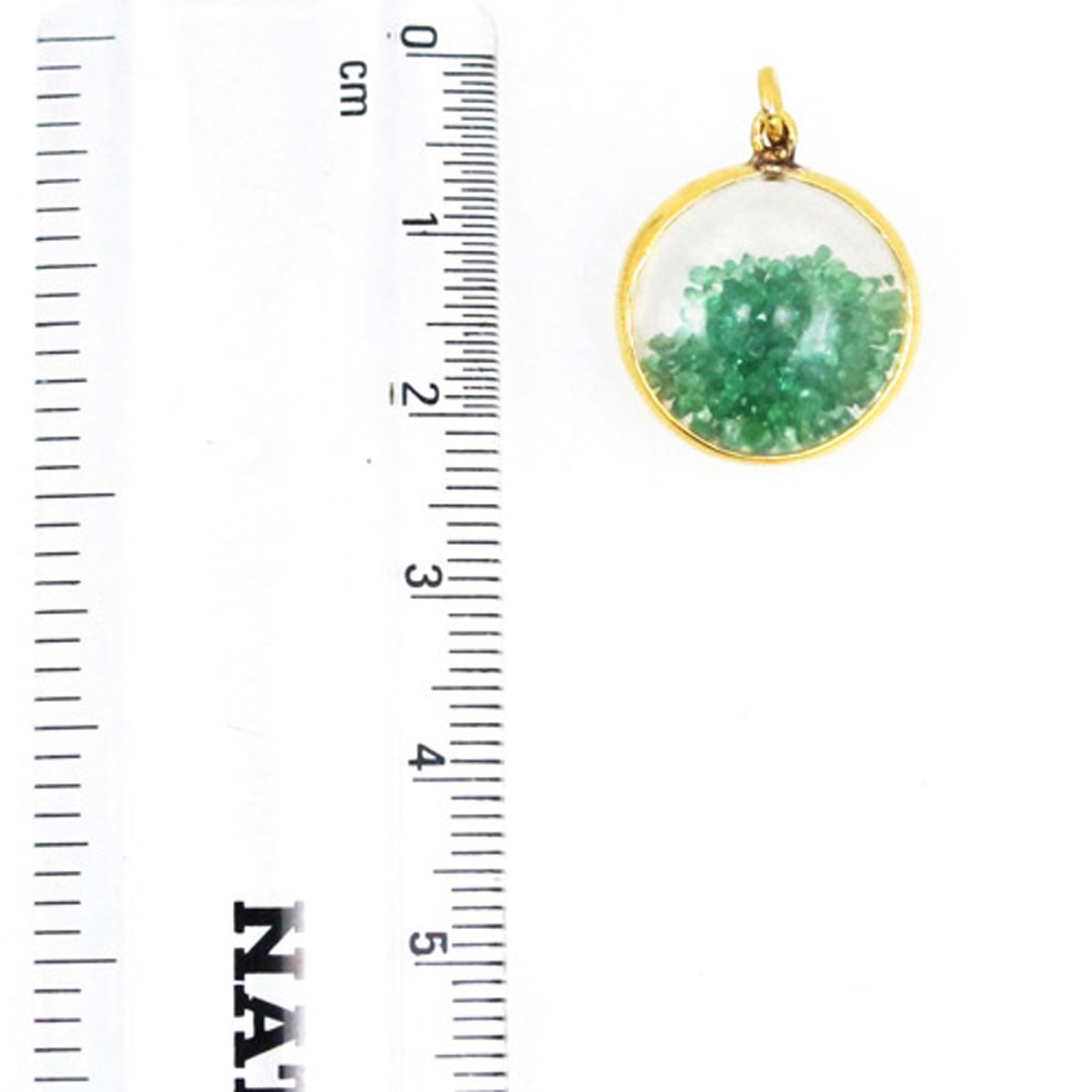 14k solid gold crystal quartz shaker pendant with emerald