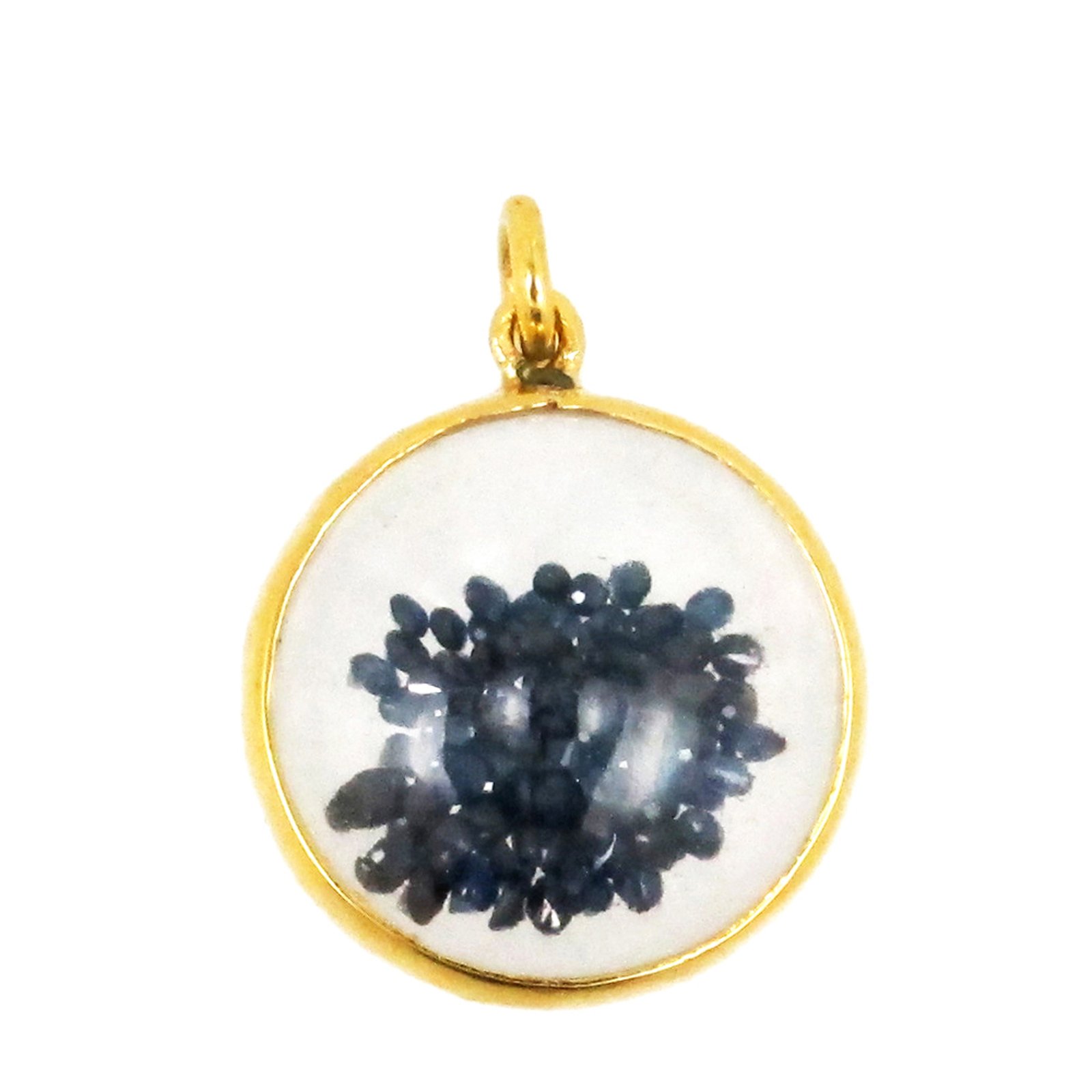 14k solid gold crystal shaker pendant with blue sapphire