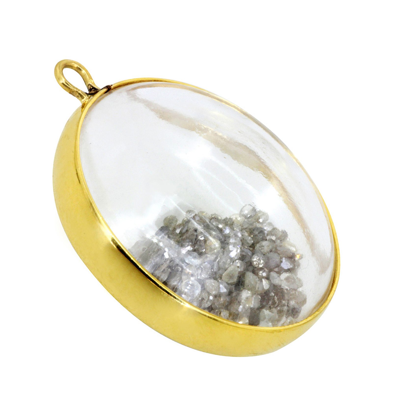 18k solid gold diamond crystal shaker pendant with chain