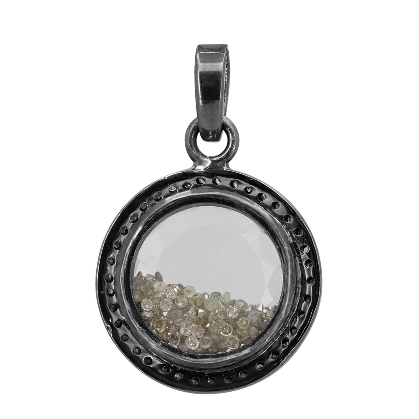 925 sterling silver crystal shaker pendant with natural diamond