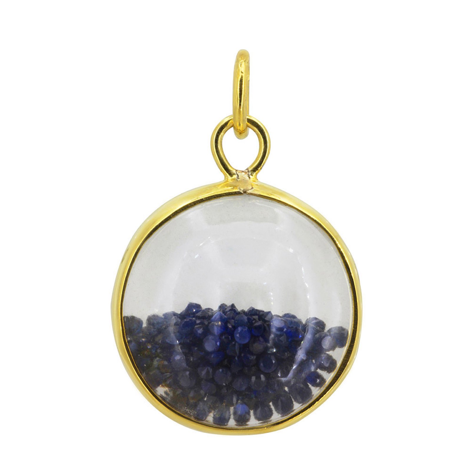 Blue sapphire crystal gemstone shaker pendant with real diamond