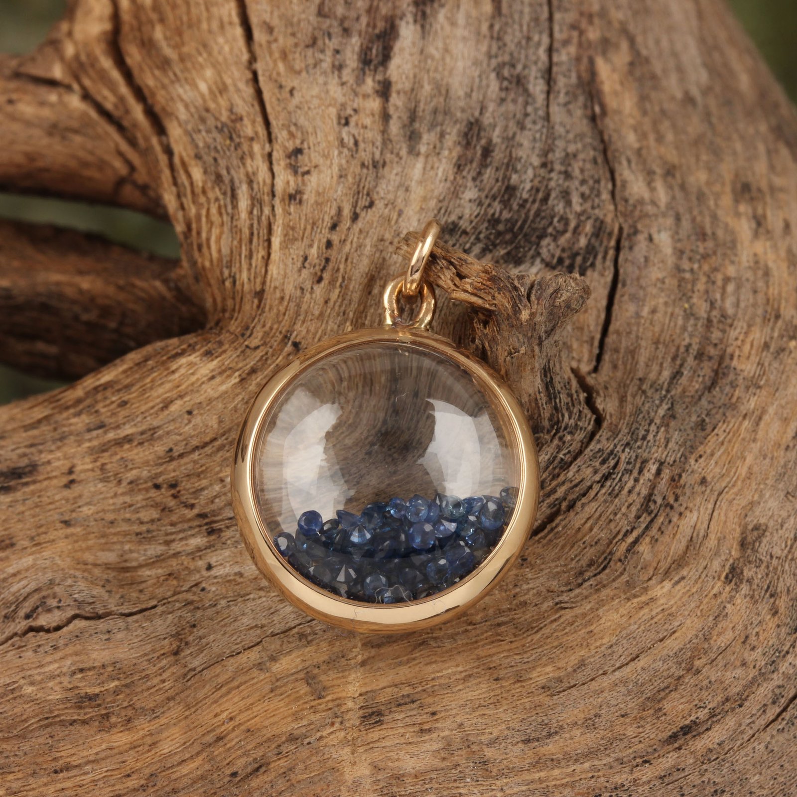 Blue sapphire crystal gemstone shaker pendant with real diamond