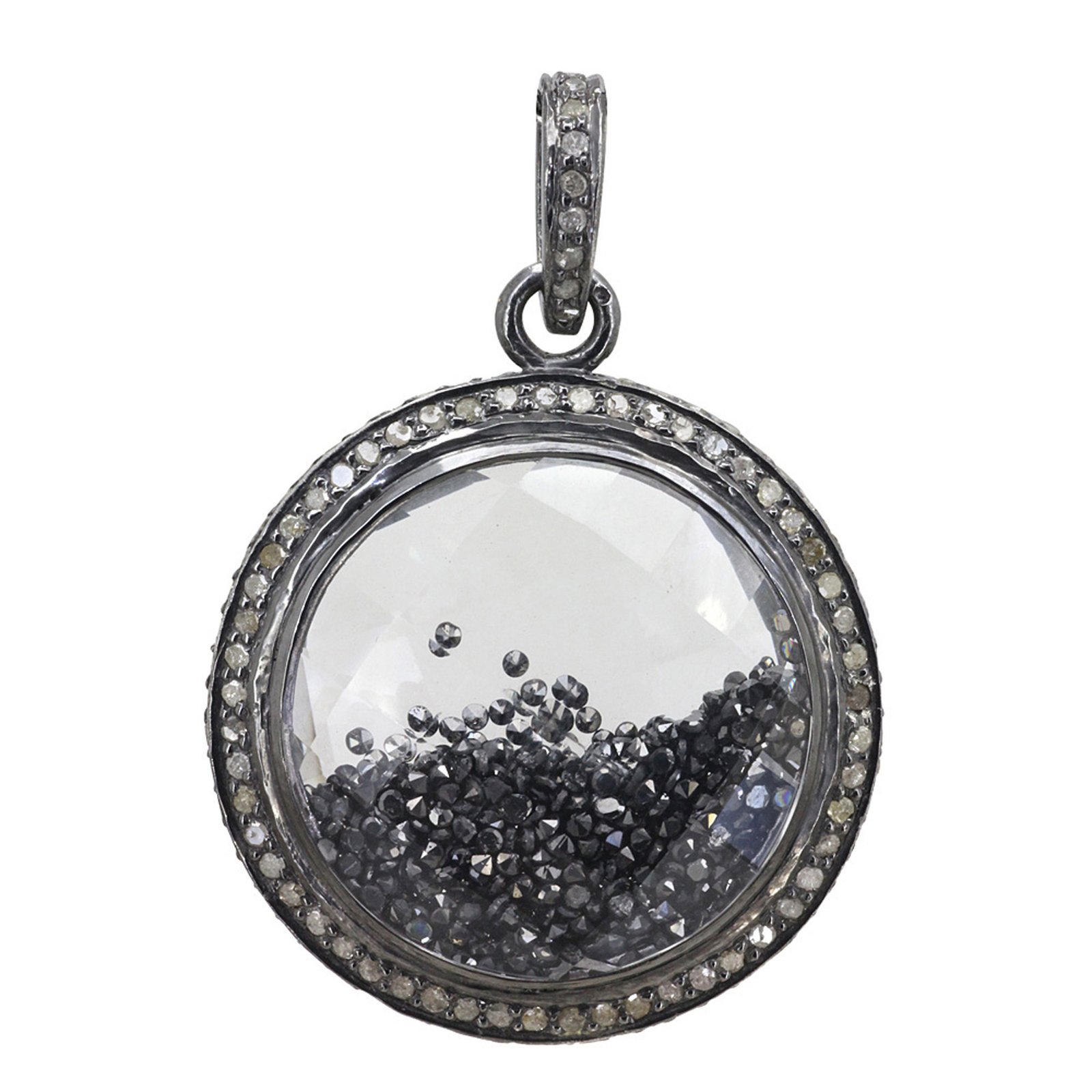 925 sterling silver 5.68ct genuine loose diamond crystal shaker pendant