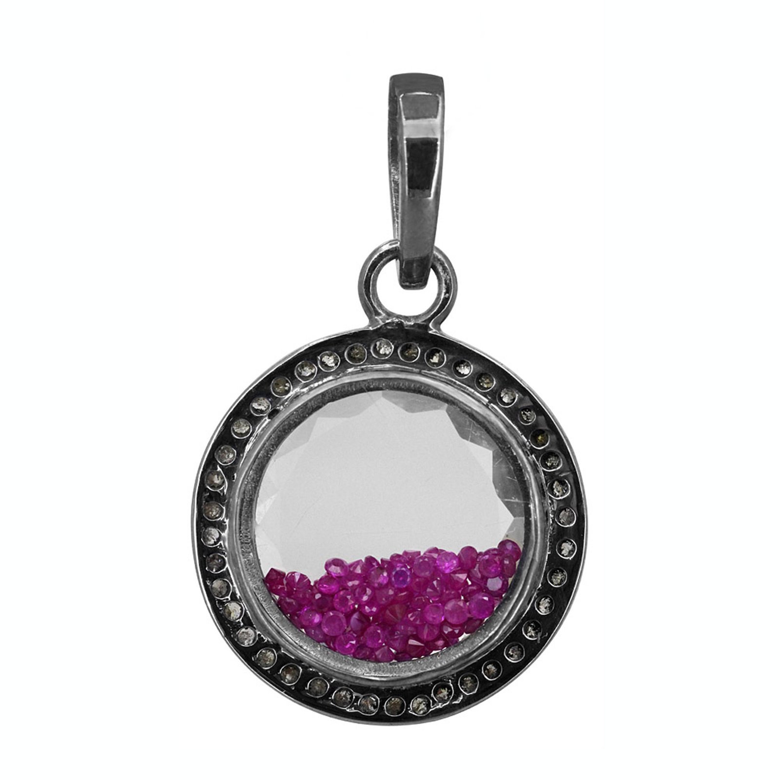 925 sterling silver loose ruby & diamond crystal shaker pendant