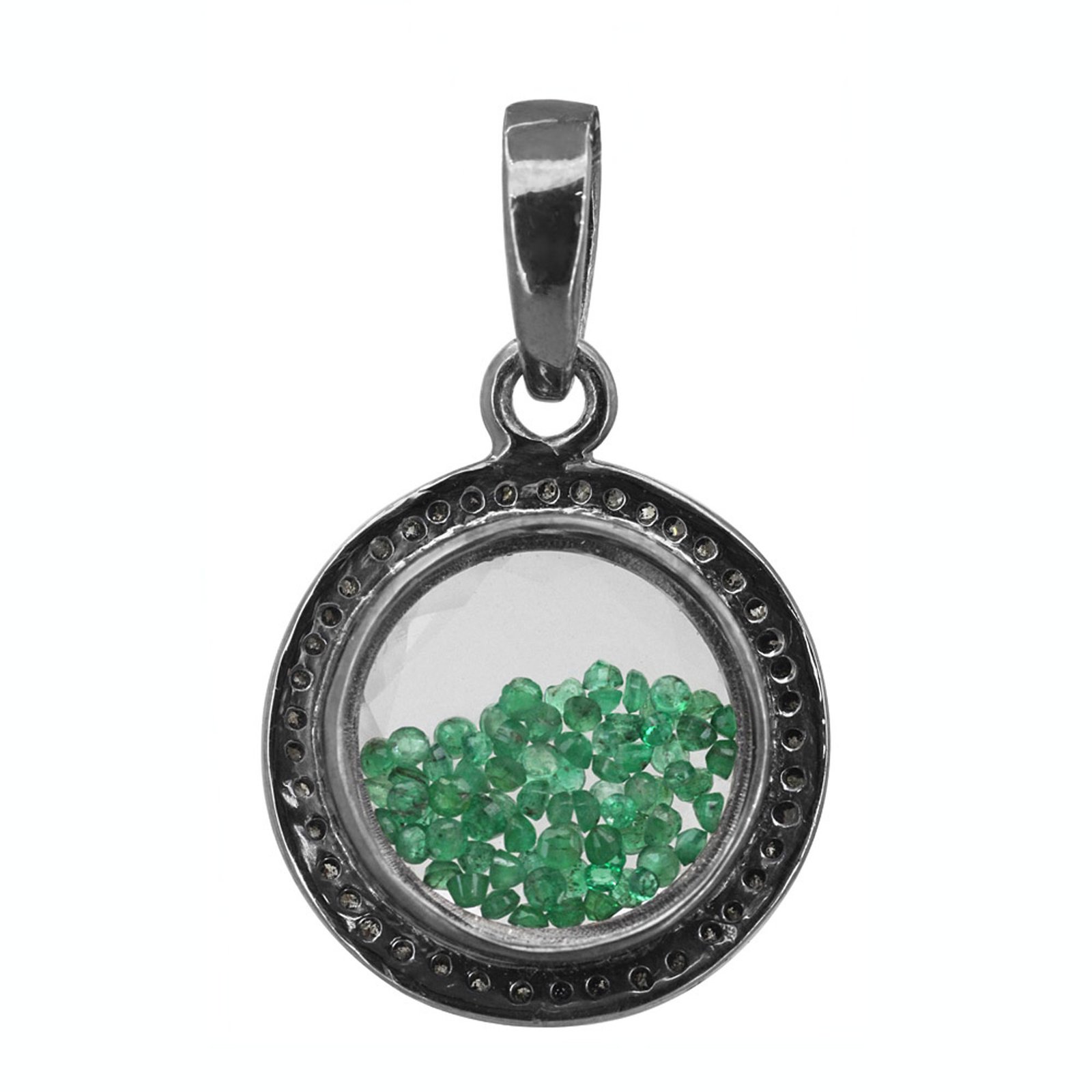 925 sterling silver loose emerald & diamond crystal shaker pendant