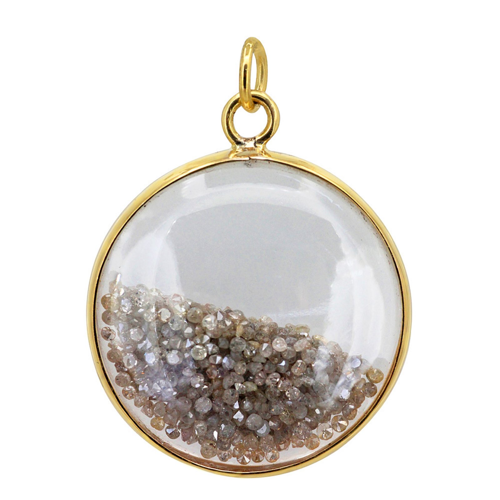 14k solid gold 5.00ct natural diamond crystal shaker pendant