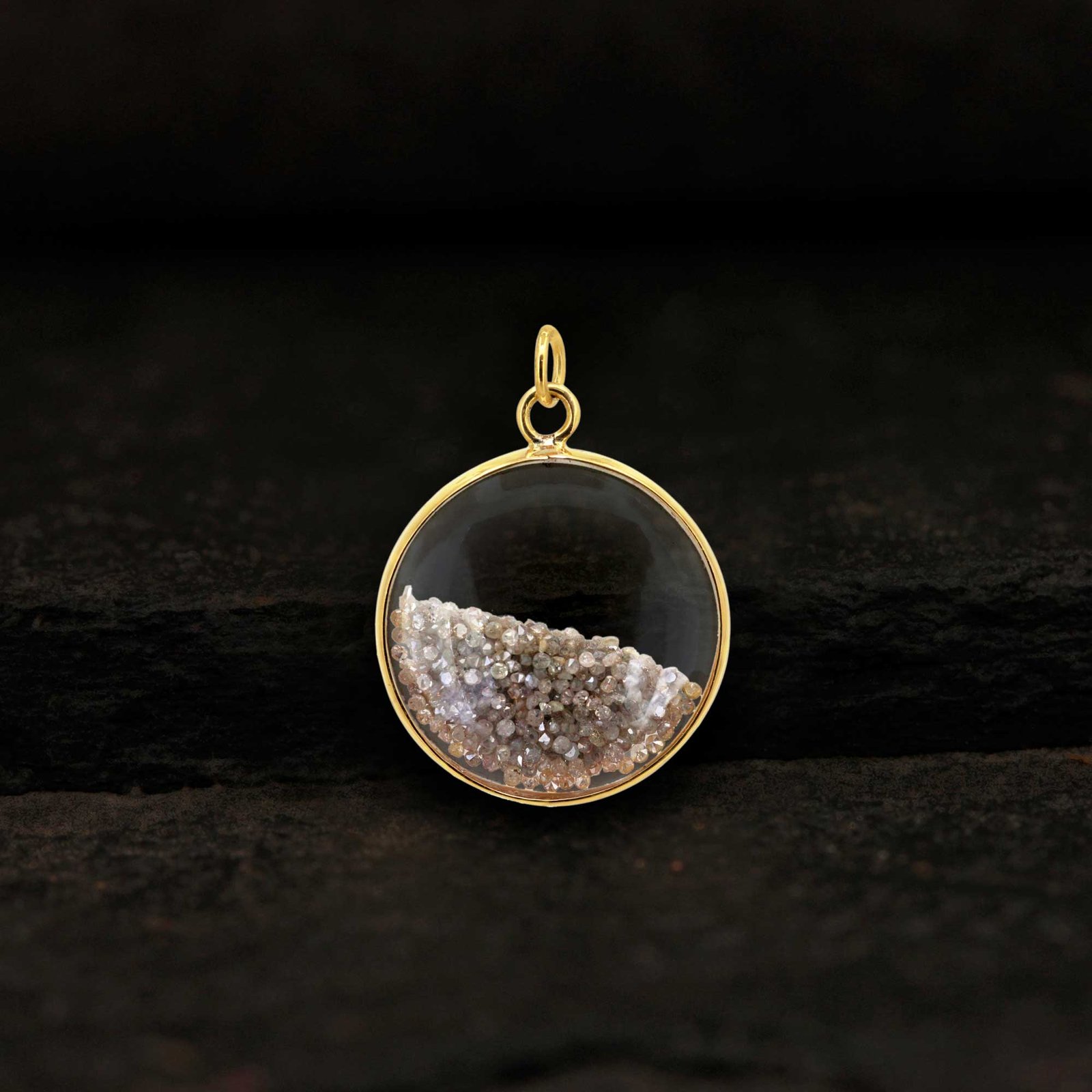 14k solid gold 5.00ct natural diamond crystal shaker pendant